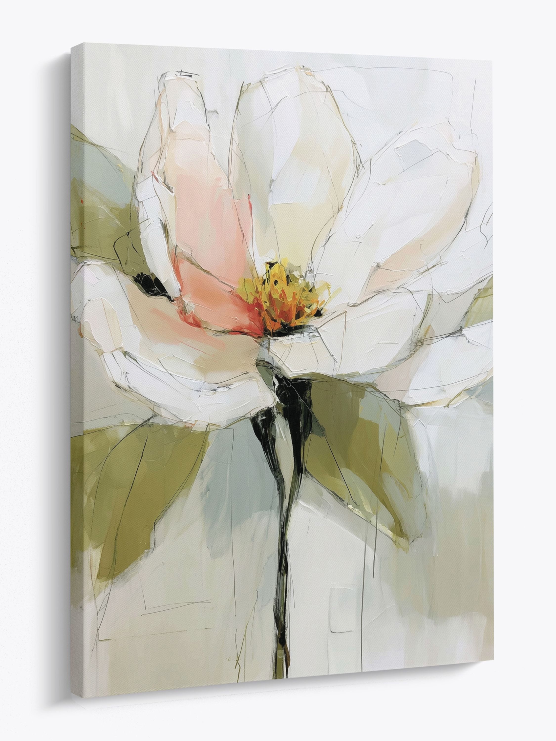 artissimo Leinwandbild Bild auf Leinwand 50x70 cm Wandbild - moderne Kunst salbei-grün, Natur & Blumen: Weiße Blüte II