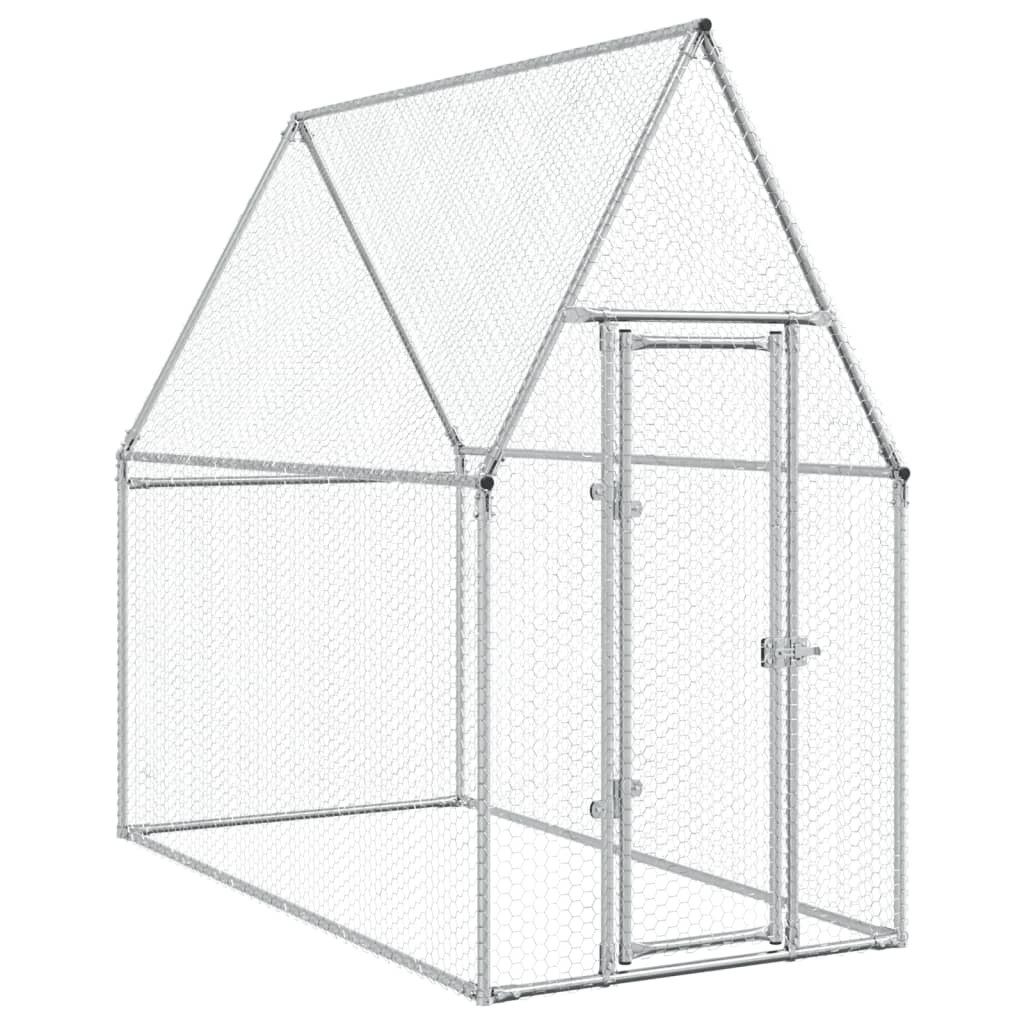 vidaXL Hühnerstall, Hühnerkäfig Silbern 200x100x190 cm Verzinkter Stahl