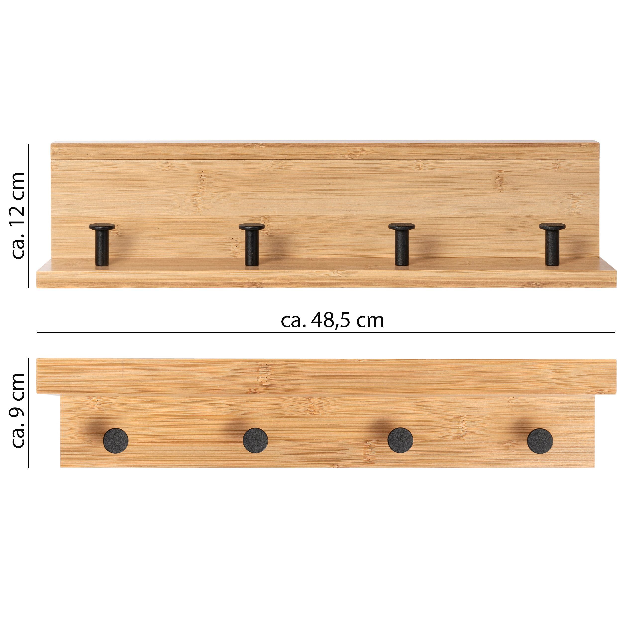 mit schwebend Wandregal 5 Bambus aus Regalbrett Schlüsselbrett ONVAYA 4 Haken, Wandregal Haken, Holz,