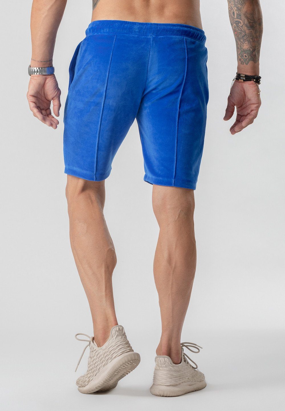 TRES AMIGOS Funktionsshorts Weiche Velours-Shorts Blau mit Komfortbund