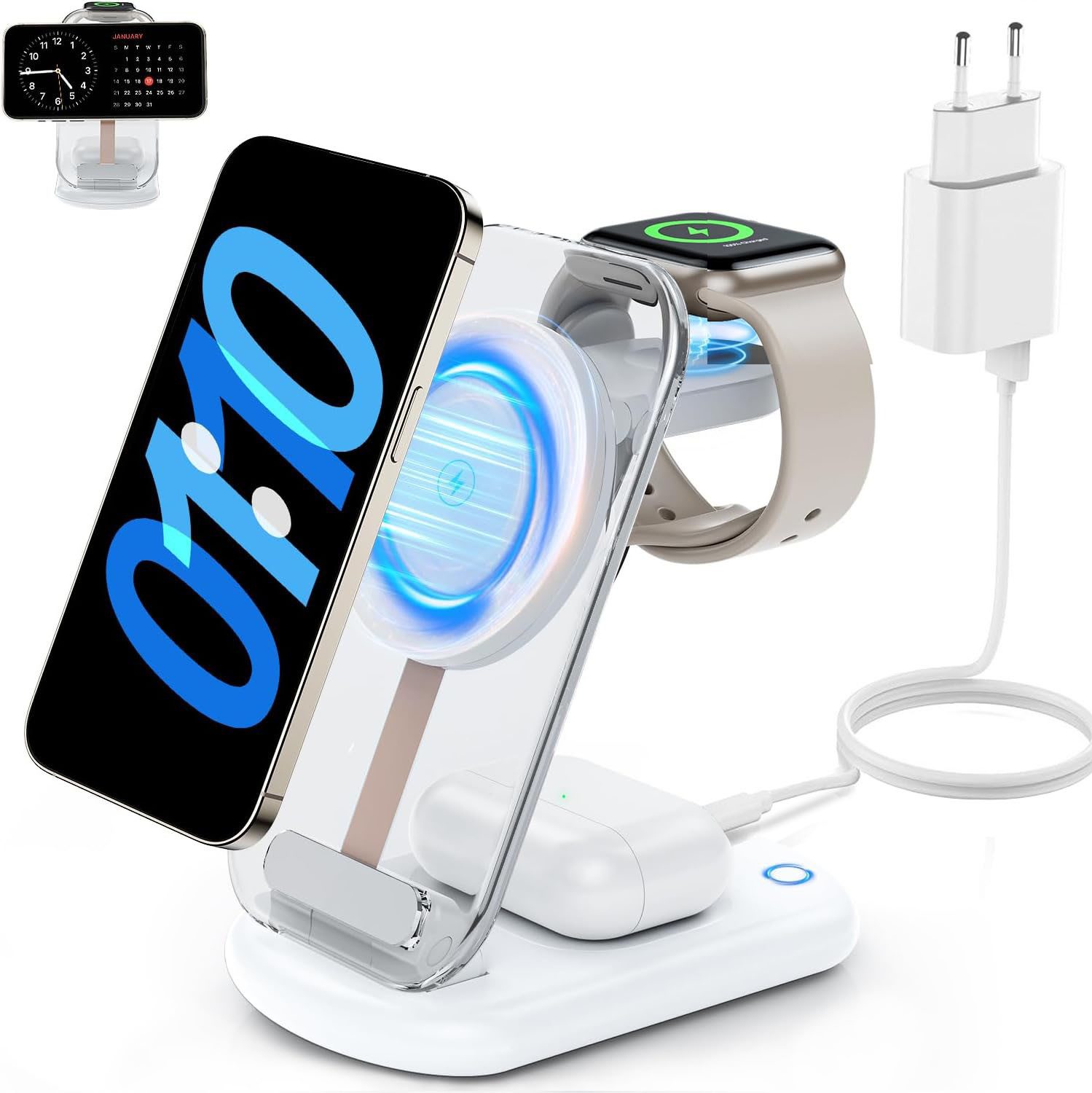 poweradd pro Ladestation 3 in 1 Induktive Ladegerät, Wireless Charger Ladestation Induktions-Ladegerät (Magnetisches faltbares kabelloses Ladegerät mit Nachtlicht für iPhone 12 bis 17, Apple Watch & AirPods)