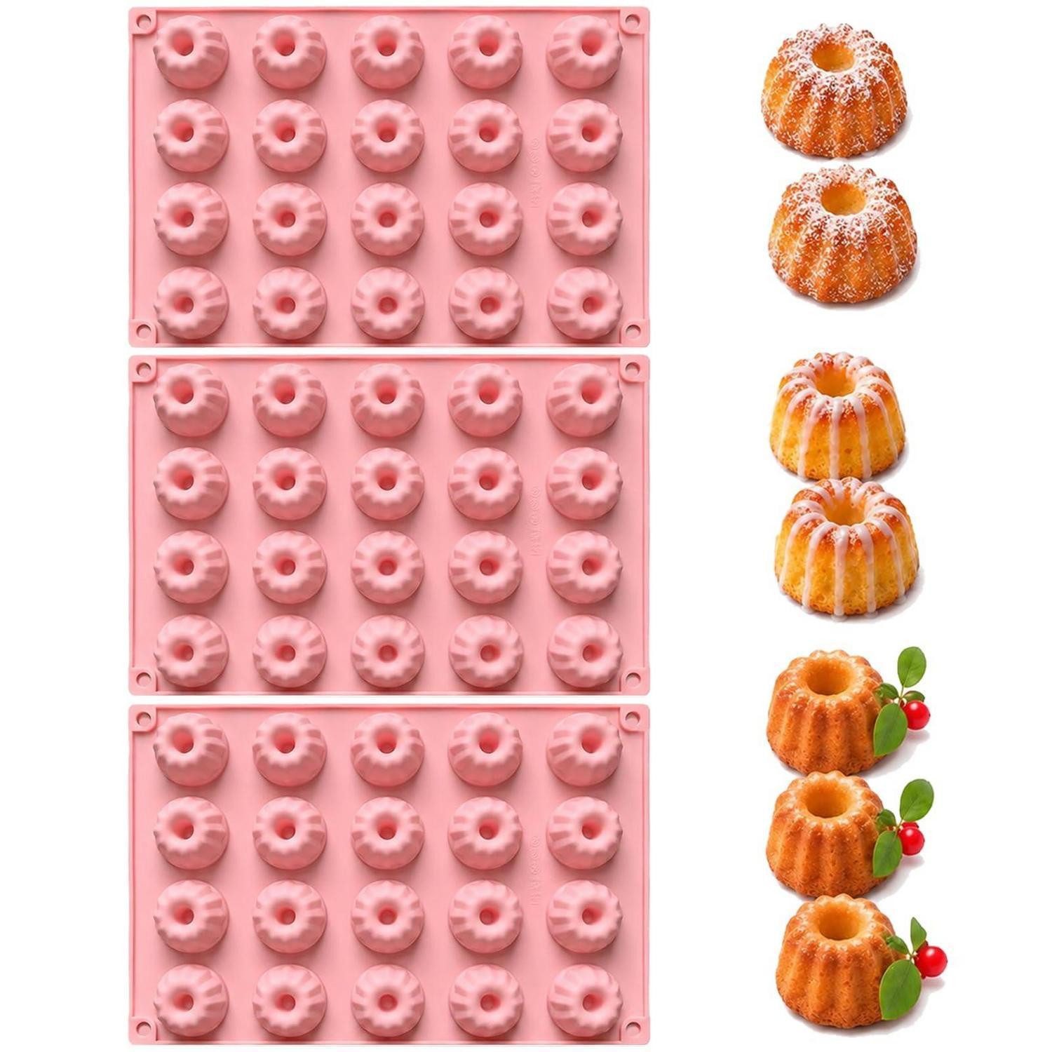 LuxusKollektion Gugelhupfform Mini Gugelhupf-Formen Silikon 3er Set 60 Mulden