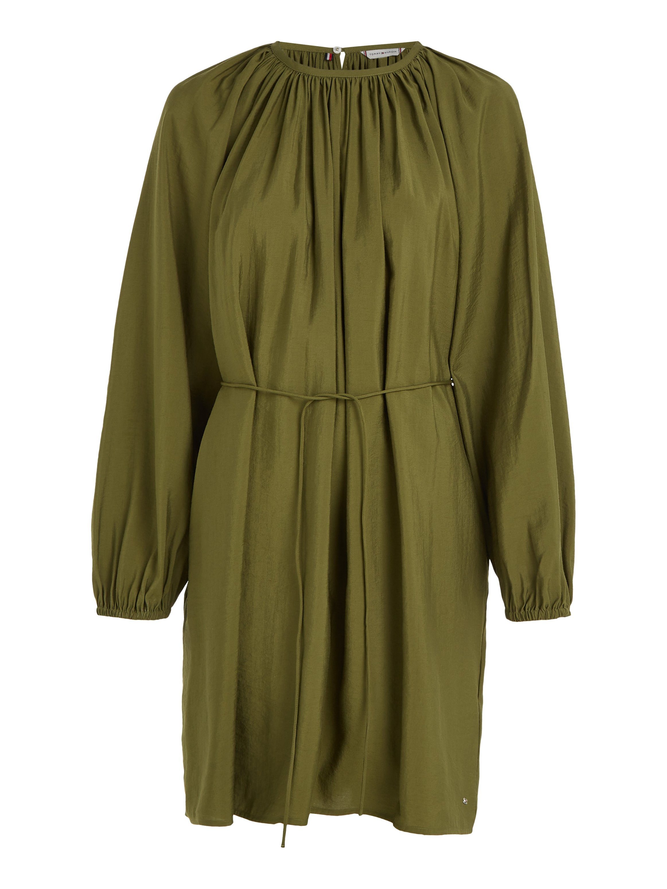 Tommy Hilfiger Blusenkleid DRESS Green SHORT TEXTURED Putting Taillenbund MODAL mit