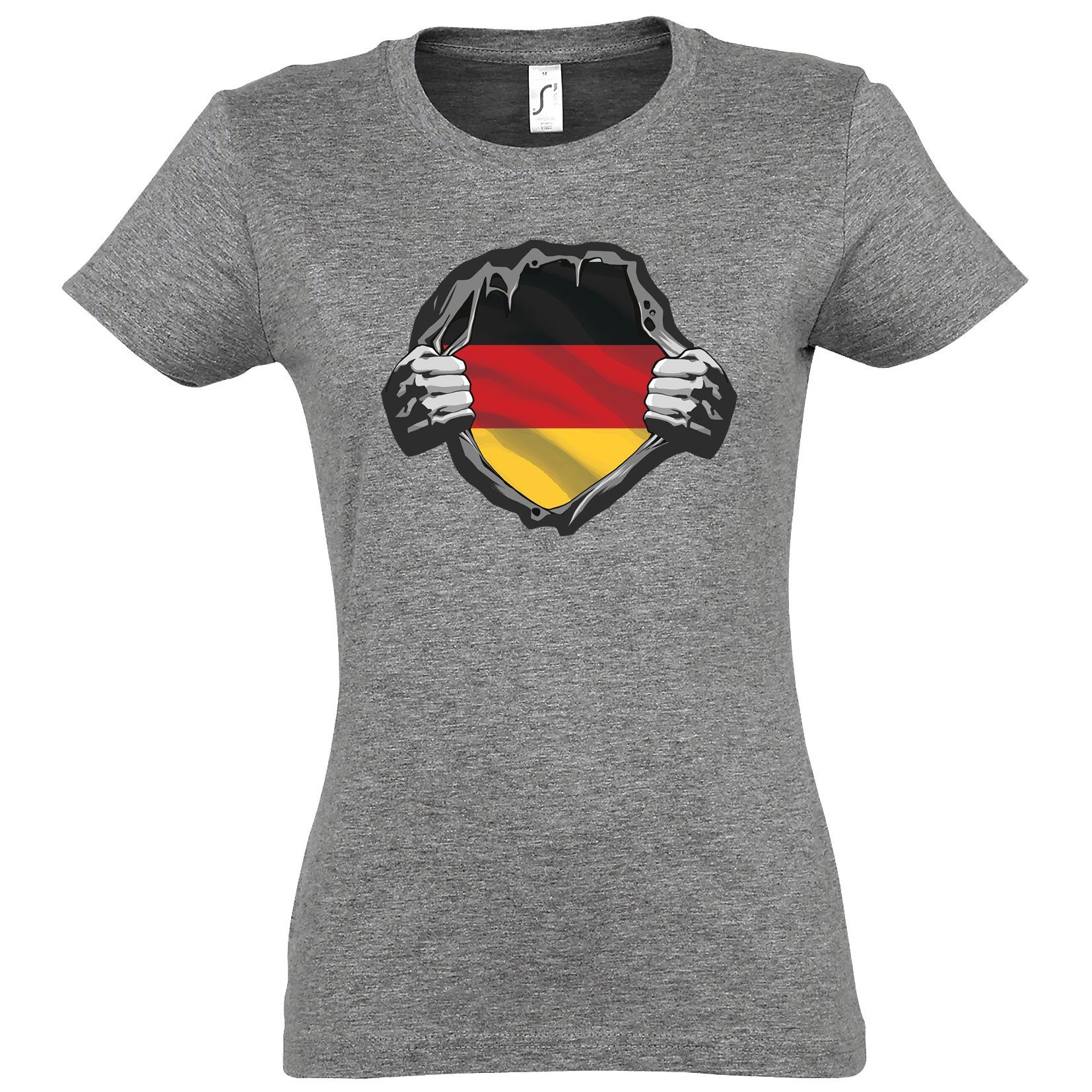 Print Designz T-Shirt Shirt Deutschland Herz Grau Damen modischem mit Youth