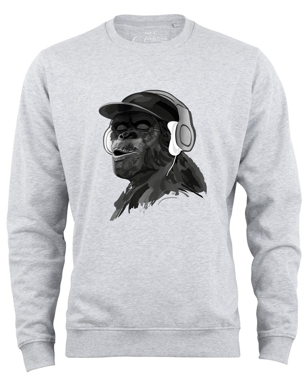 Cotton Prime® Sweatshirt Monkey mit DJ-Kopfhörer mit weichem Innenfleece Grau-Melange