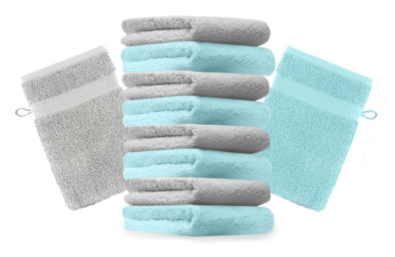 Betz Waschhandschuh 10 Stück Waschhandschuhe Premium 100% Baumwolle Waschlappen Set 16x21 cm Farbe Silbergrau und türkis (10-tlg)
