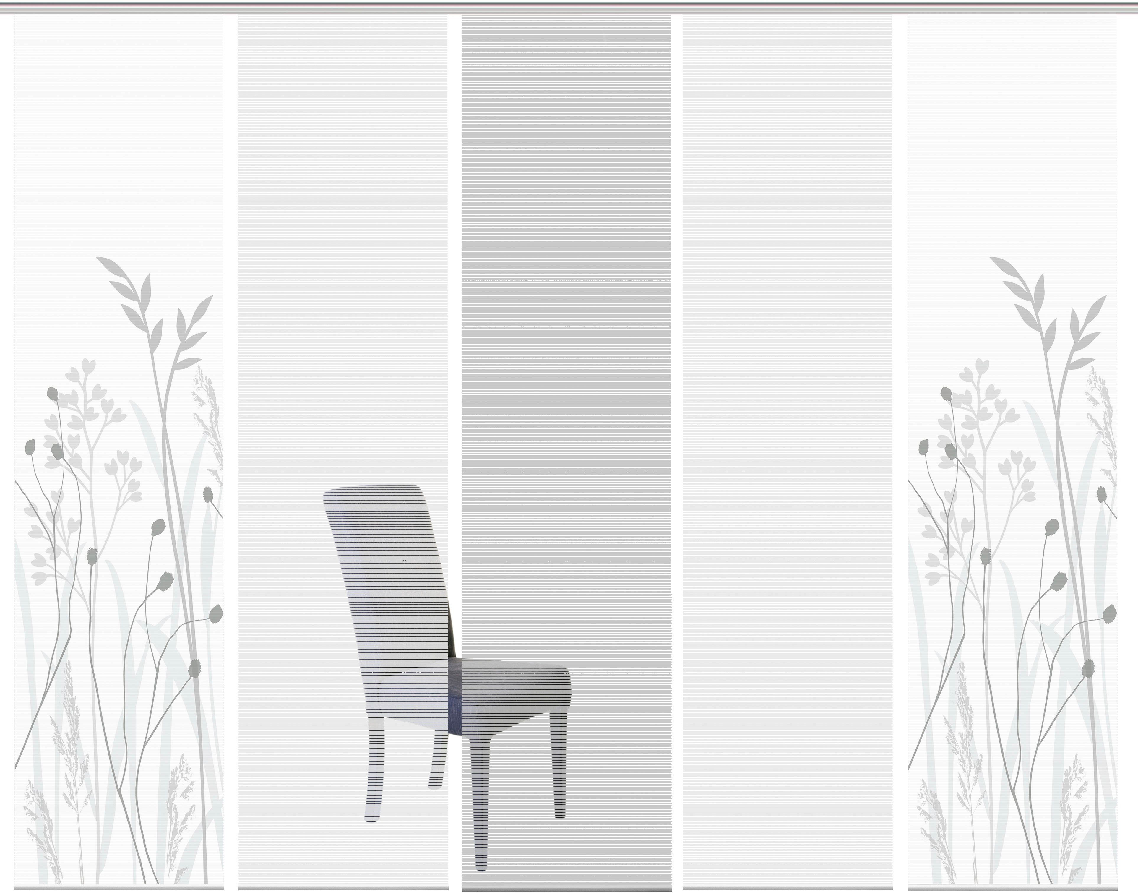 Vision S Schiebegardine GRASIL 5er SET (5 St), Paneelwagen, blickdicht, Bambus-Optik, Digital bedruckt