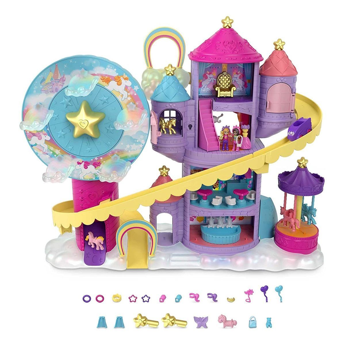 Mattel® Puppen Accessoires-Set Mattel HBT13 - Polly Pocket -  Regenbogen-Einhornspaß Freizeitpark