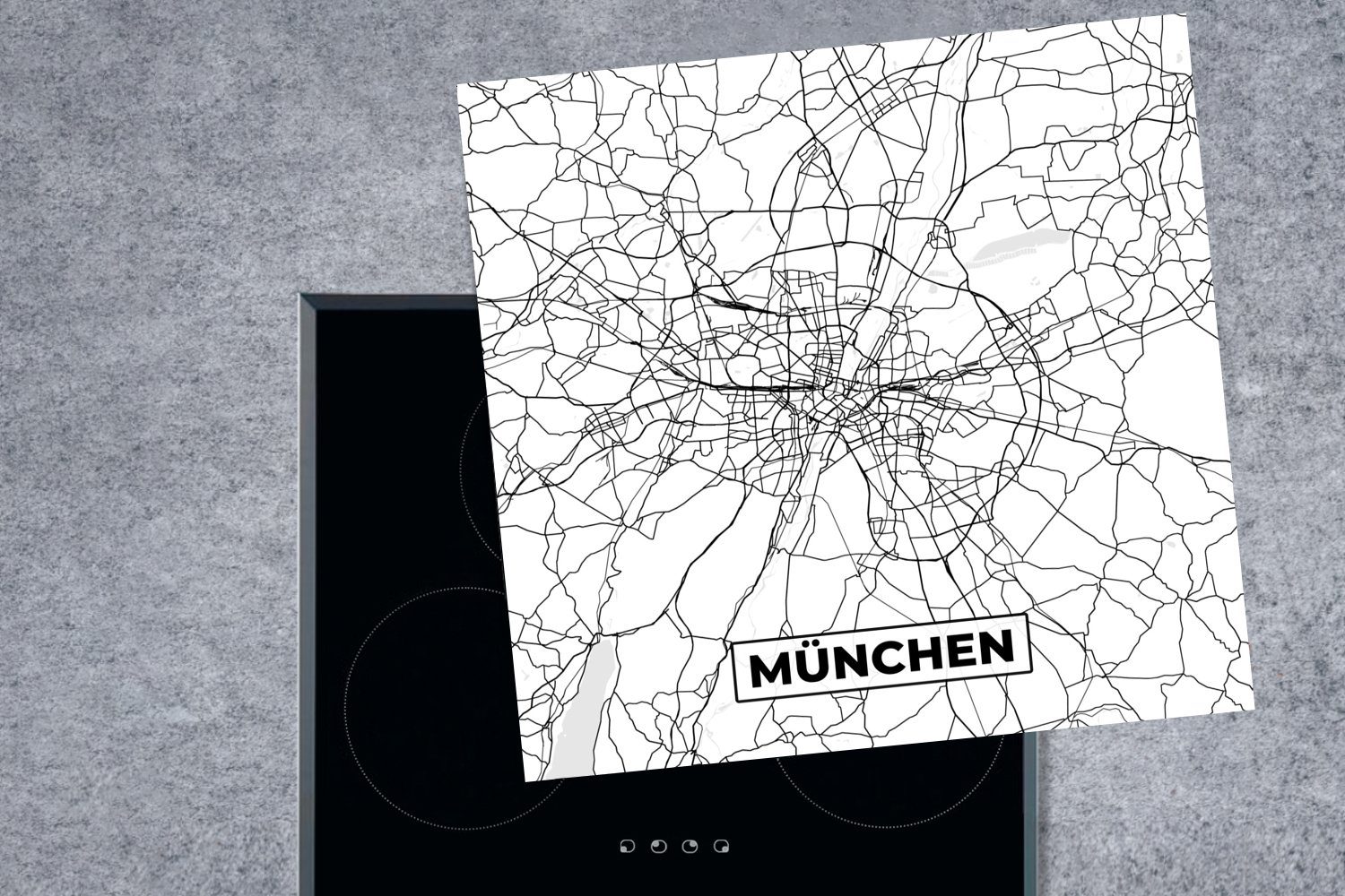 MuchoWow Herdblende-/Abdeckplatte München - Stadtplan tlg), küche (1 78x78 Ceranfeldabdeckung, Arbeitsplatte Karte, Vinyl, cm, für 