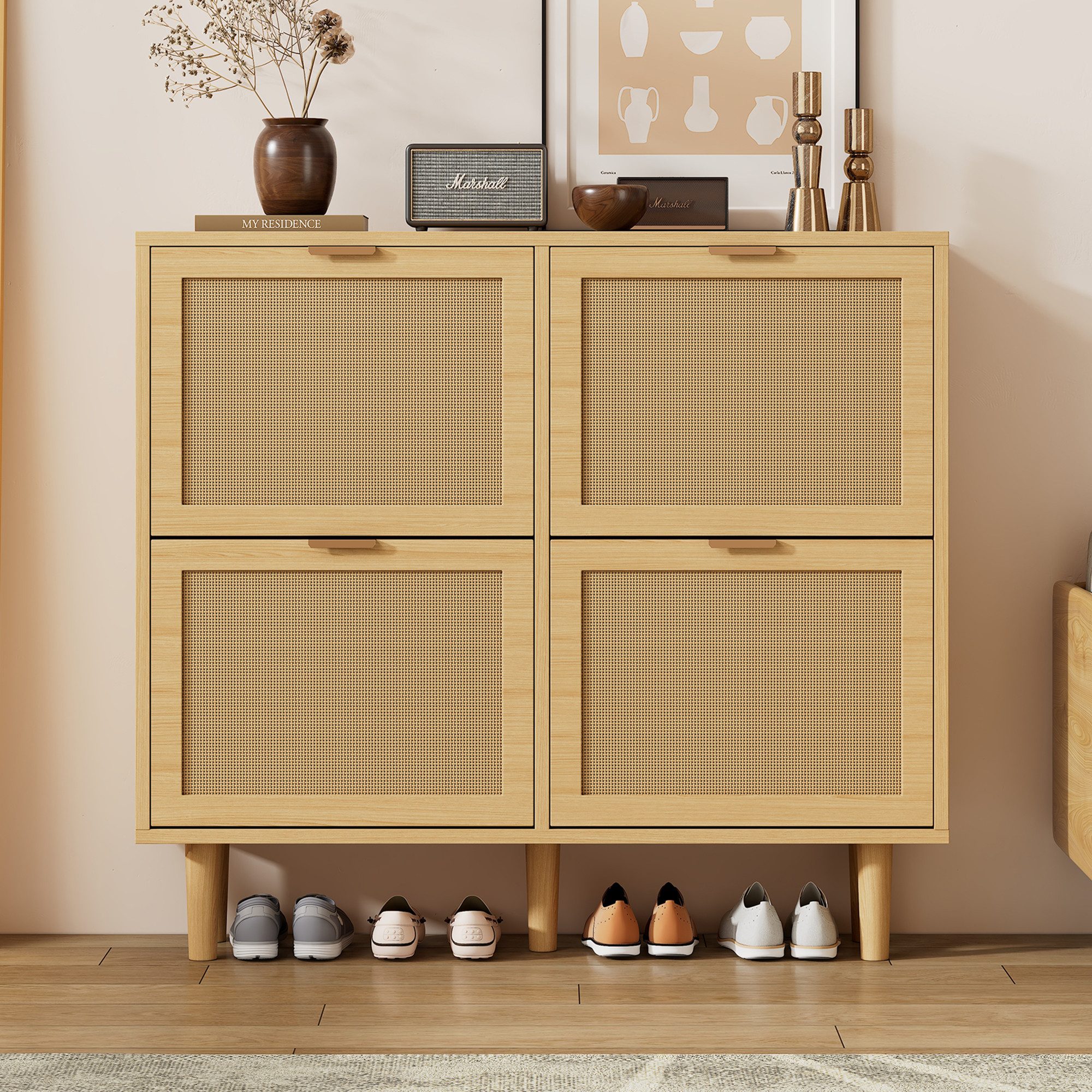 MODFU Schuhschrank aus Rattan (1-St., Maße: 100 x 25 x 90 cm) mit Metallgri günstig online kaufen