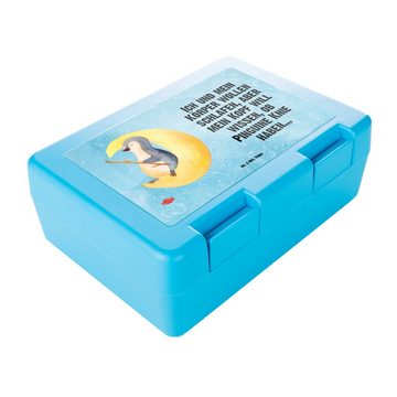 Mr. & Mrs. Panda Butterdose Pinguin Mond - Eisblau - Geschenk, Snackbox, schlafen, Butterbrotdose, Premium Kunststoff, (1-tlg), Luftlöcher