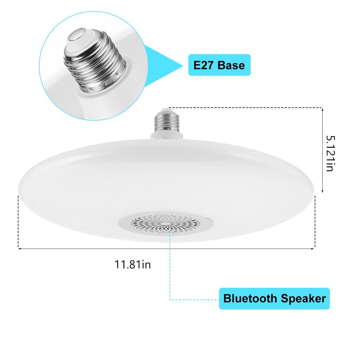 LETGOSPT Deckenleuchte 48W fest LED RGB, Bluetooth mit RGB Dimmbar E27 Deckenlampe Glühbirne, Dimmbar LED Fernbedienung integriert, Leuchtmittel, mit Lautsprecher, Farbige