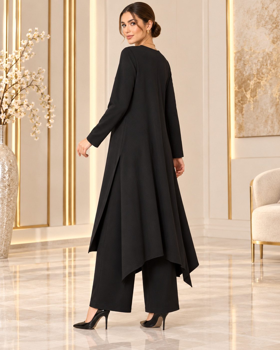 fashionshowcase Longtunika Damen Zweiteiler Set - Tunika & Palazzo-Hose Modest Fashion (SET, Zweiteiler) leichte und luftige Beschaffenheit – Bild 4 von 5