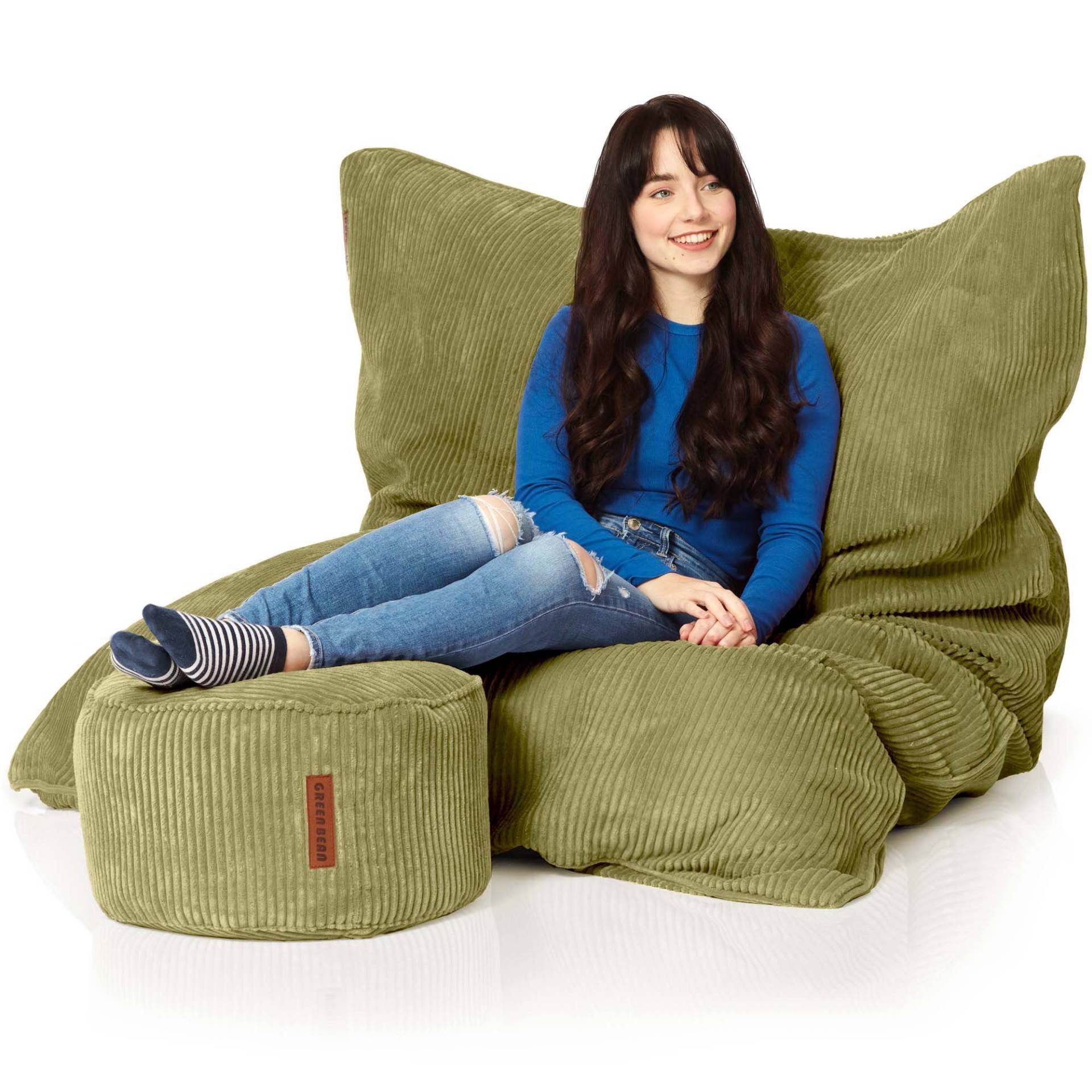 Green Bean Sitzsack XXL Sitzsack Square Cord + Hocker (Sitzsack + Hocker im günstig online kaufen