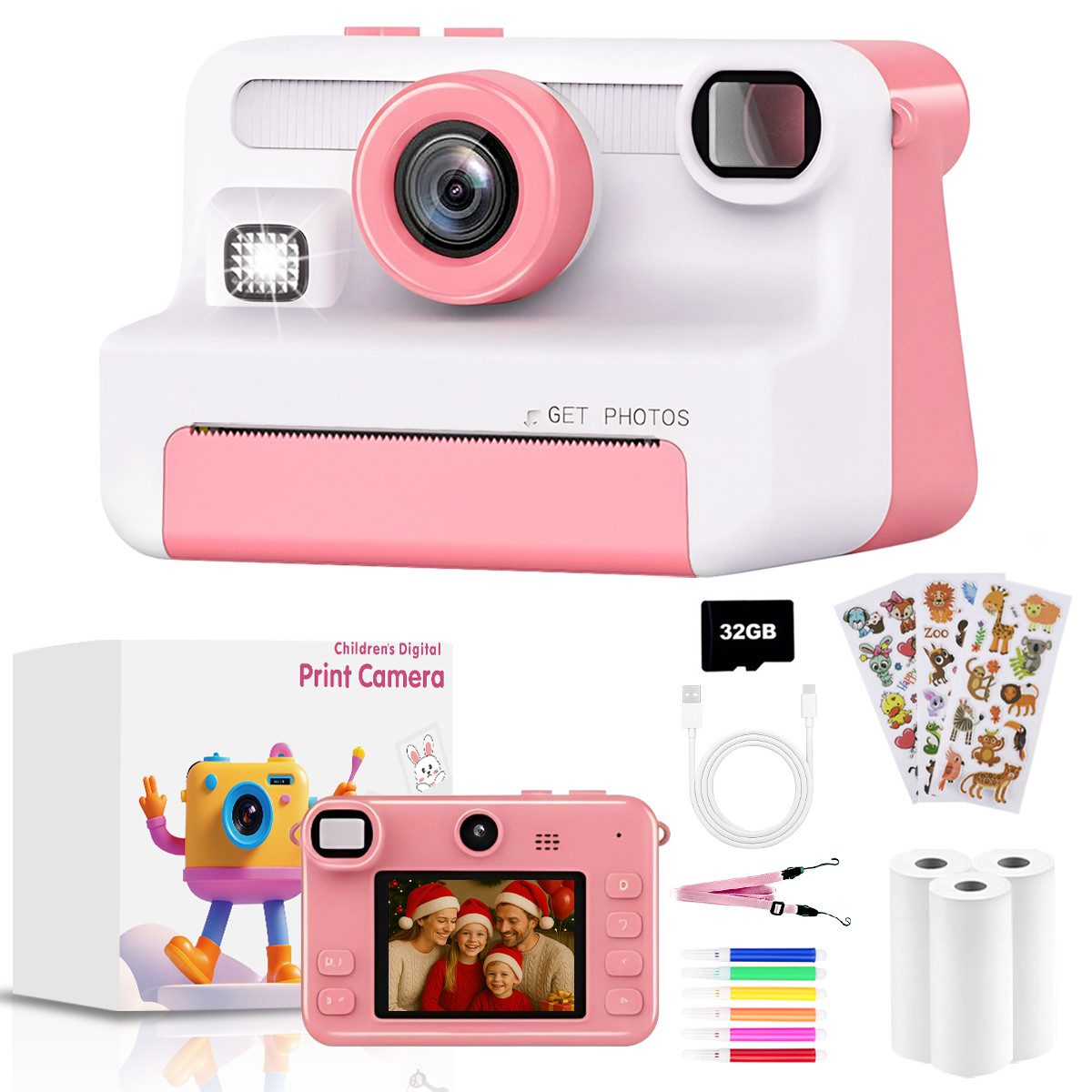 FOSMET Kinderkamera Sofortbildkamera,1080P 2,4" Display Digitalkamera Kinde günstig online kaufen