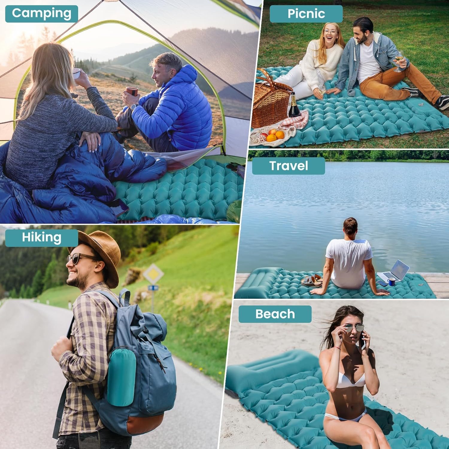 AKKEE Isomatte Outdoor Campingmatte 190×60 CM isomatte selbstaufblasend, camping zubehör, für Wandern, Zelt