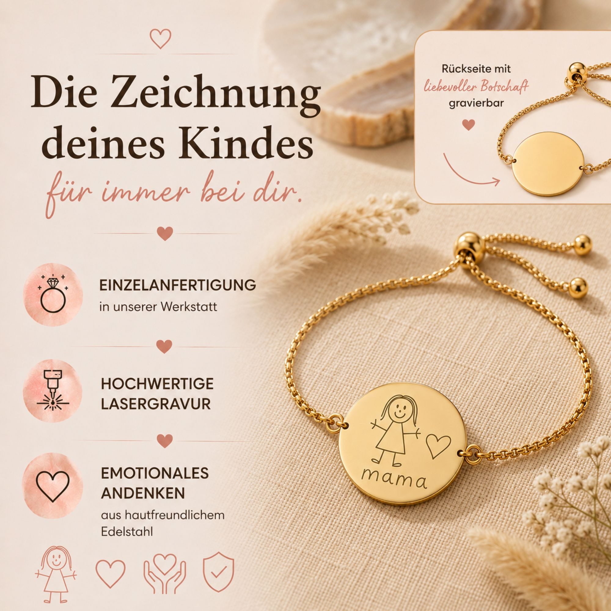 BS Schmuckdesign Armband mit Gravur Armband mit Kinderzeichnung personalisiert Geschenk Mama (1-tlg., personalisiert)