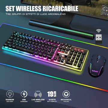 RedThunder Tastatur- und Maus-Set, kabellos IT-Layout wiederaufladbarer mit und LED-Hintergrundbeleuchtun