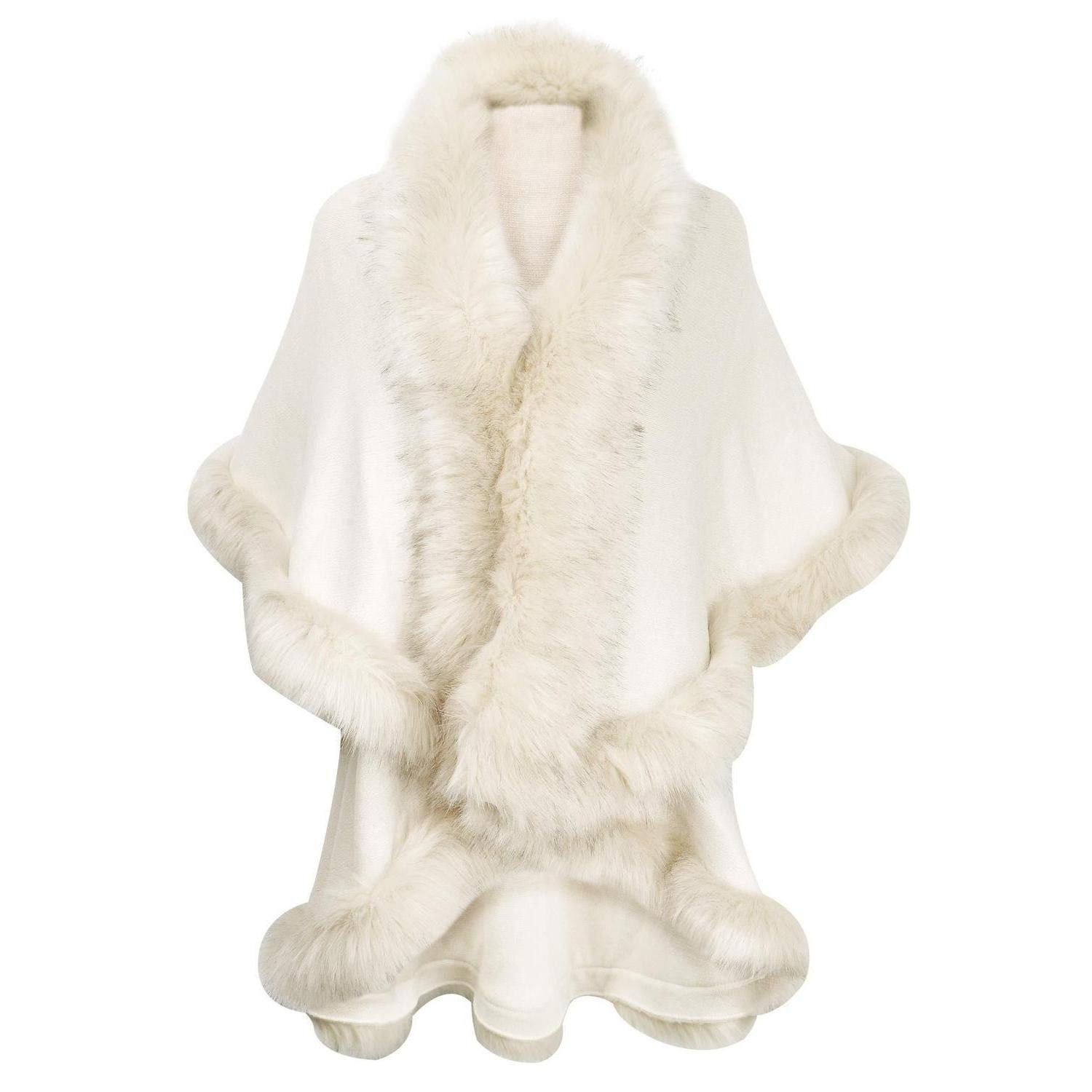 LuxusKollektion Poncho Strickjacke Damen Poncho Cape Weiß (1-St)