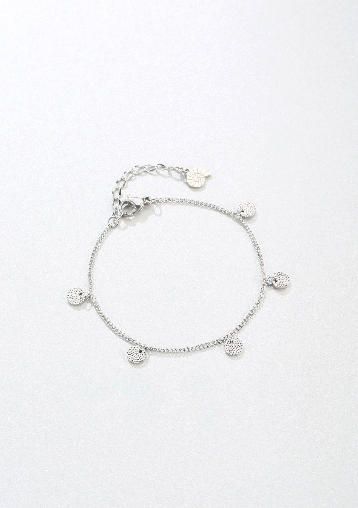Hey Happiness Charm-Armband Edelstahl Damen Plättchen strukturiert, 18K Roségold vergoldet, Armkette Geo Kreis Münze hängend, wasserfest