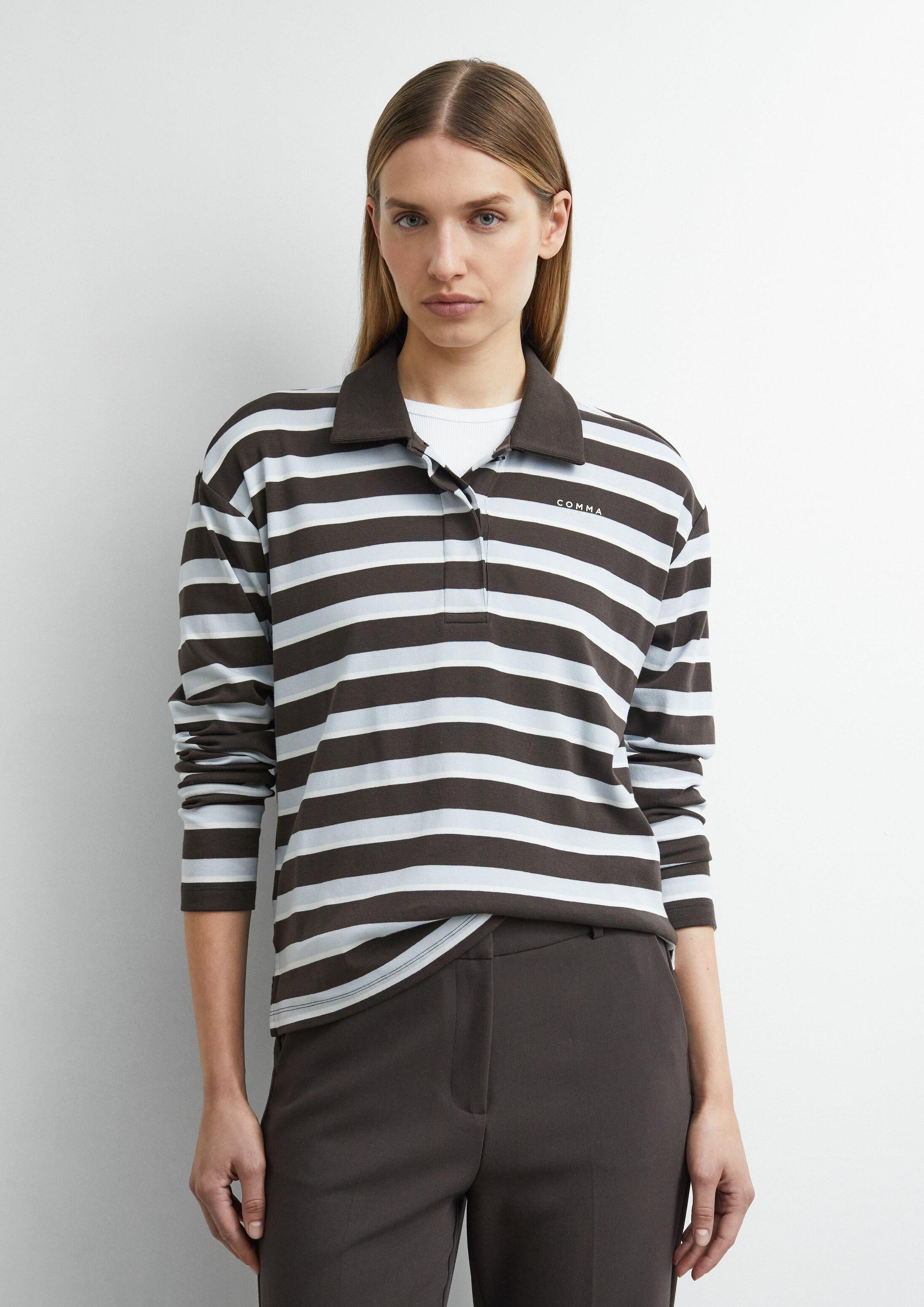 comma Langarmshirt T-Shirt Poloshirt mit Streifen