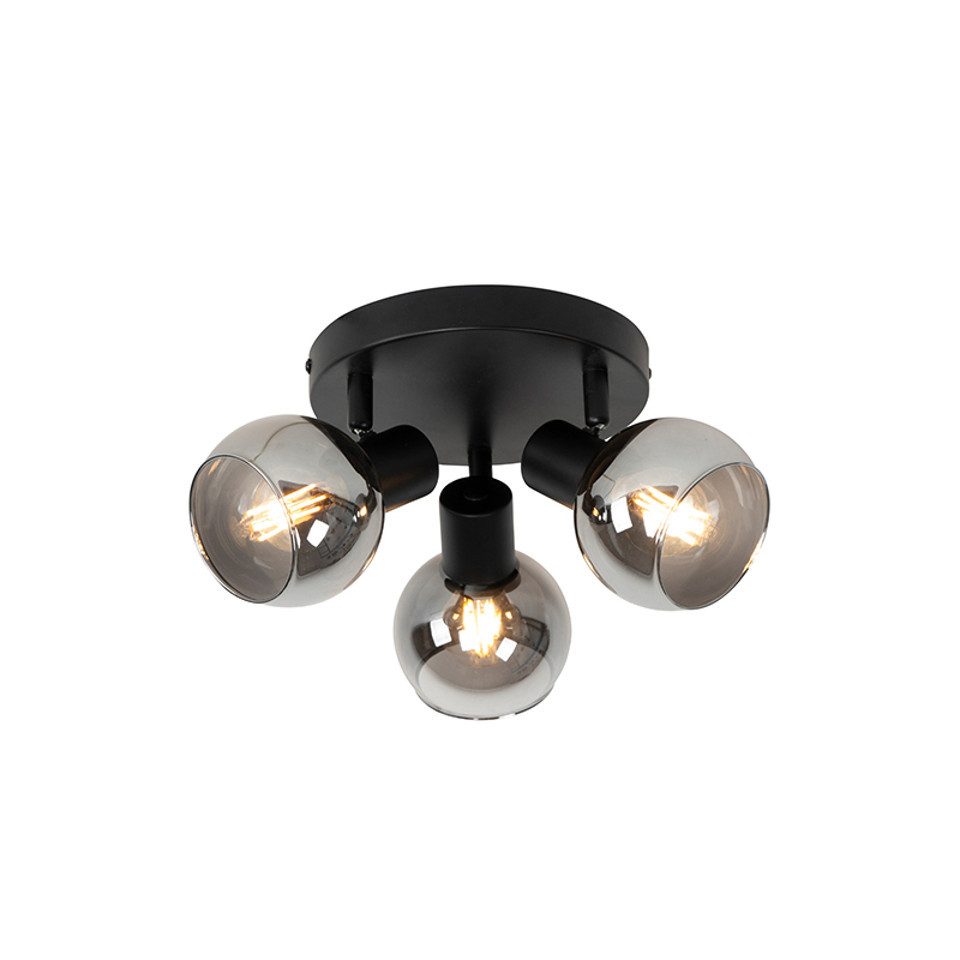 Qazqa LED Aufbaustrahler Vidro, ohne Leuchtmittel, Warmweiß, QAZQA Aufbau­spot, e14, Schwarz, Glas, Art Deco