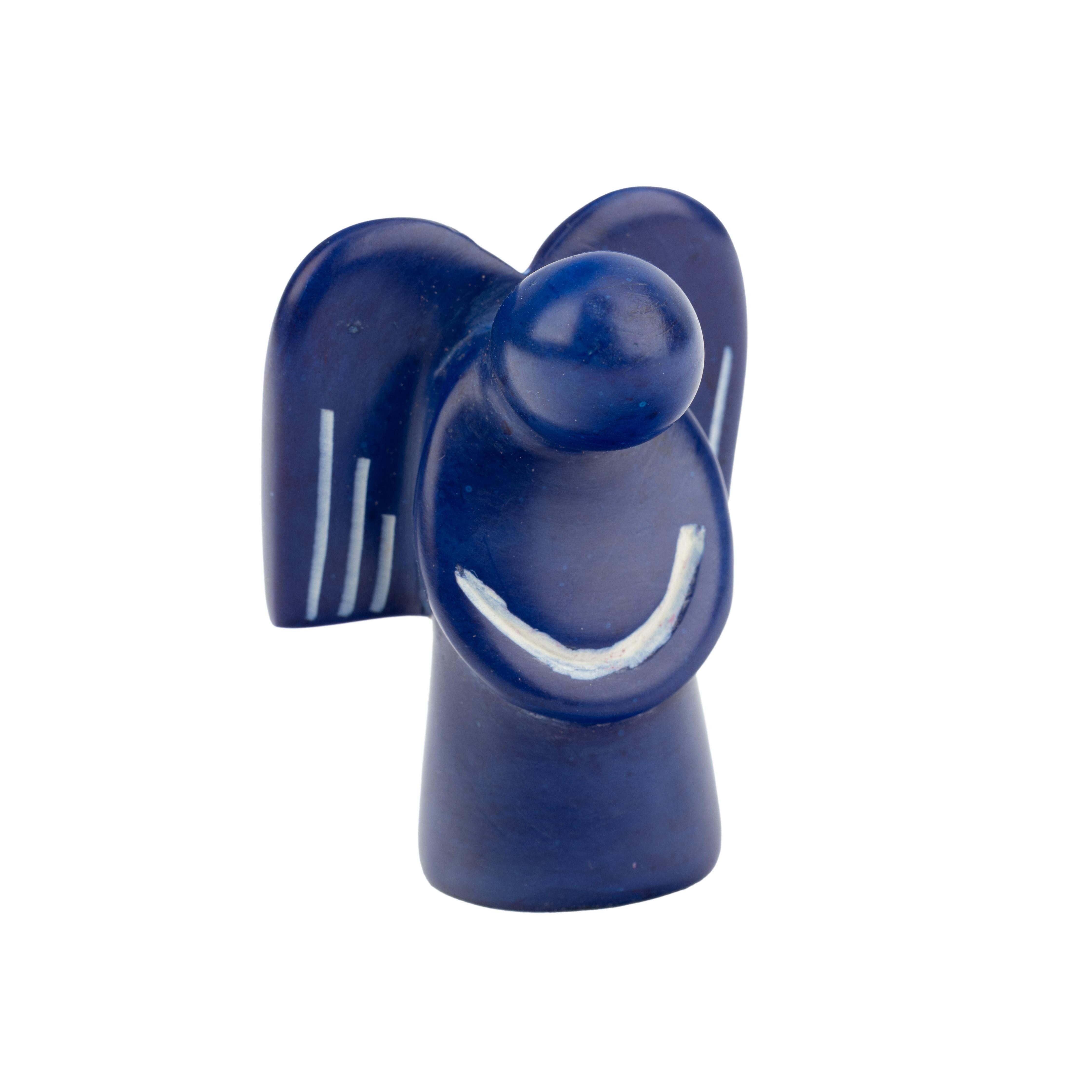 El Puente Engelfigur Engel Deko-Figur aus Speckstein in Blau, Handmade, Fair Trade