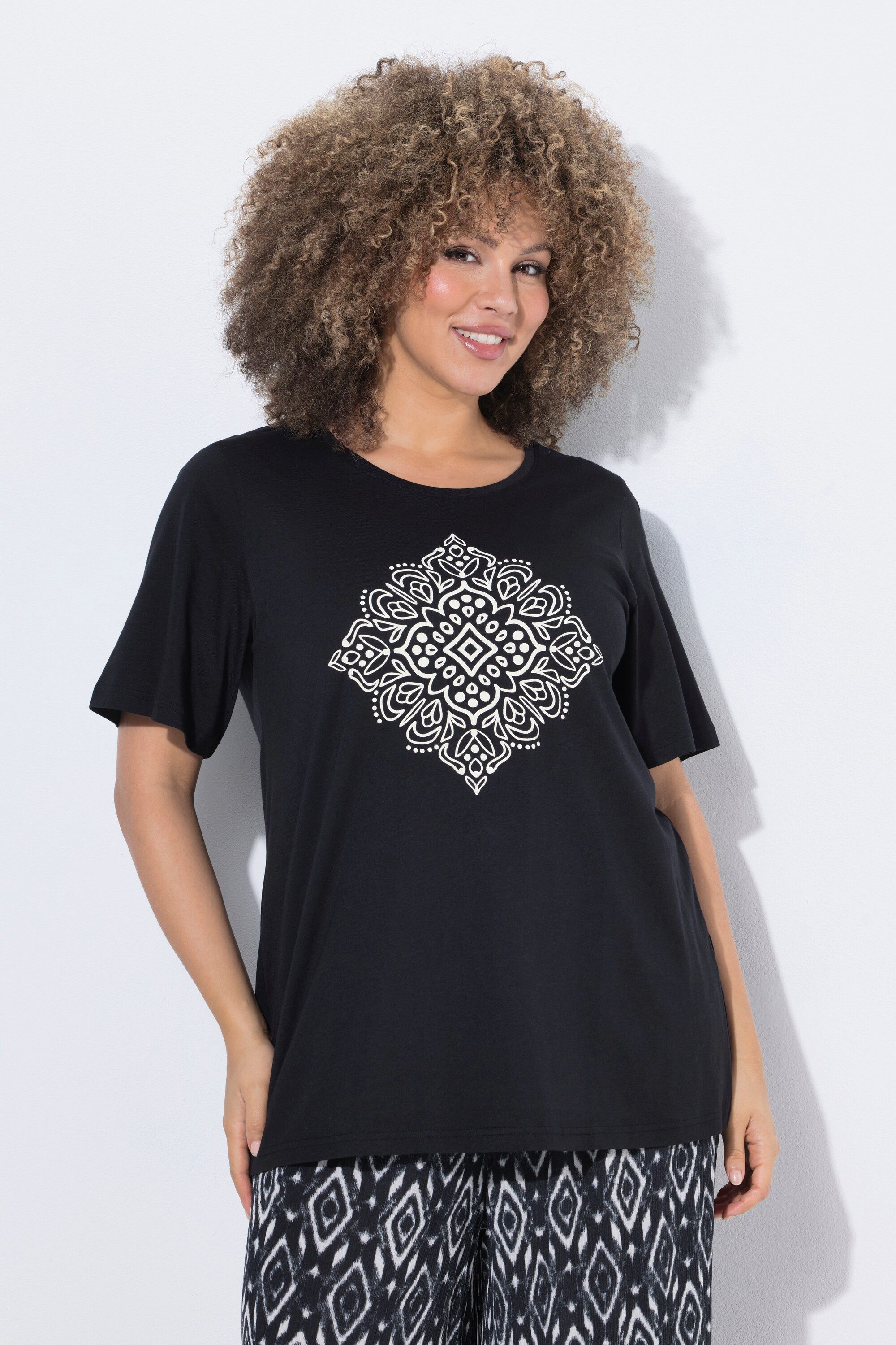 Ulla Popken T-Shirt T-Shirt Motivdruck A-Linie Rundhals Halbarm