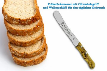 SMI Brötchenmesser Messer Wellenschliff Frühstücksmesser Olivenholz Buckelsmesser