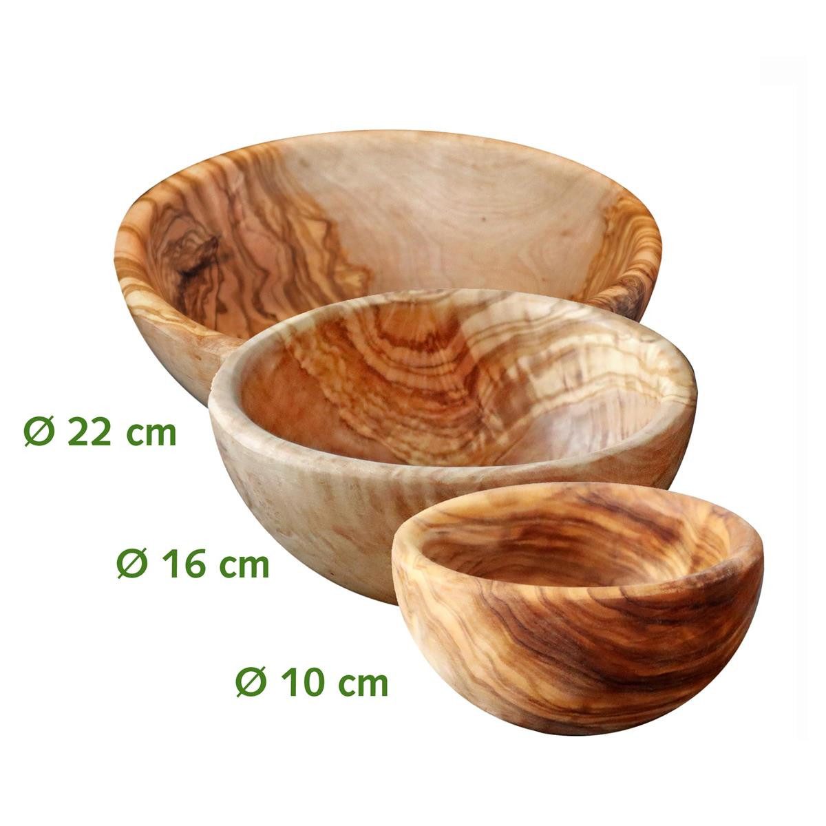 NATUREHOME Geschirr-Set 3-tlg. Set Schüssel Schalen Olivenholz 10 + 16 + 22 cm, Olivenholz