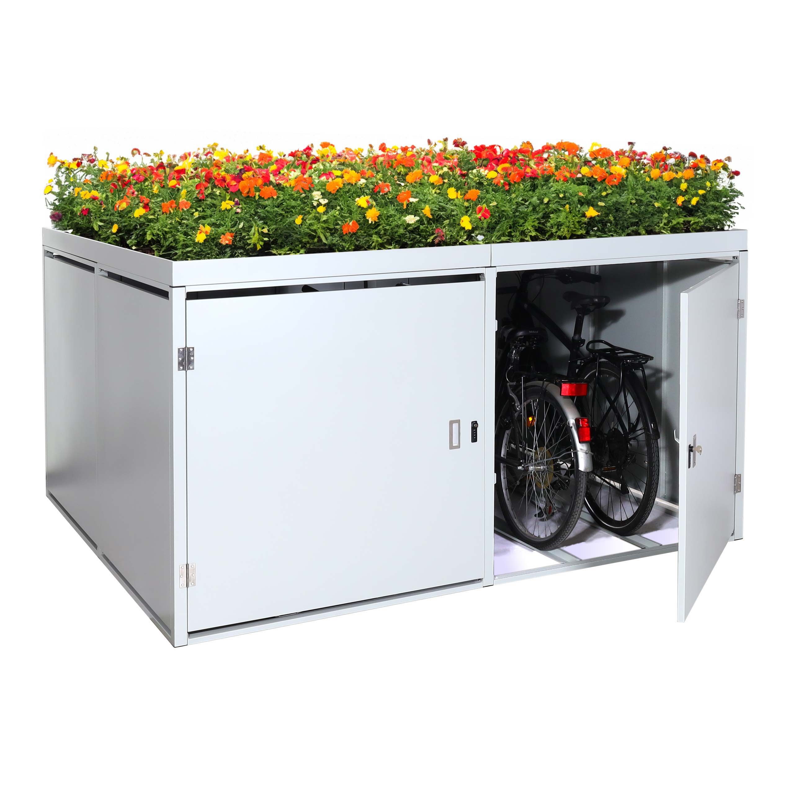 PROREGAL® Fahrradbox 2er-Fahrradgarage + Pflanzkasten 125x113x208cm abschließbar Anthrazit