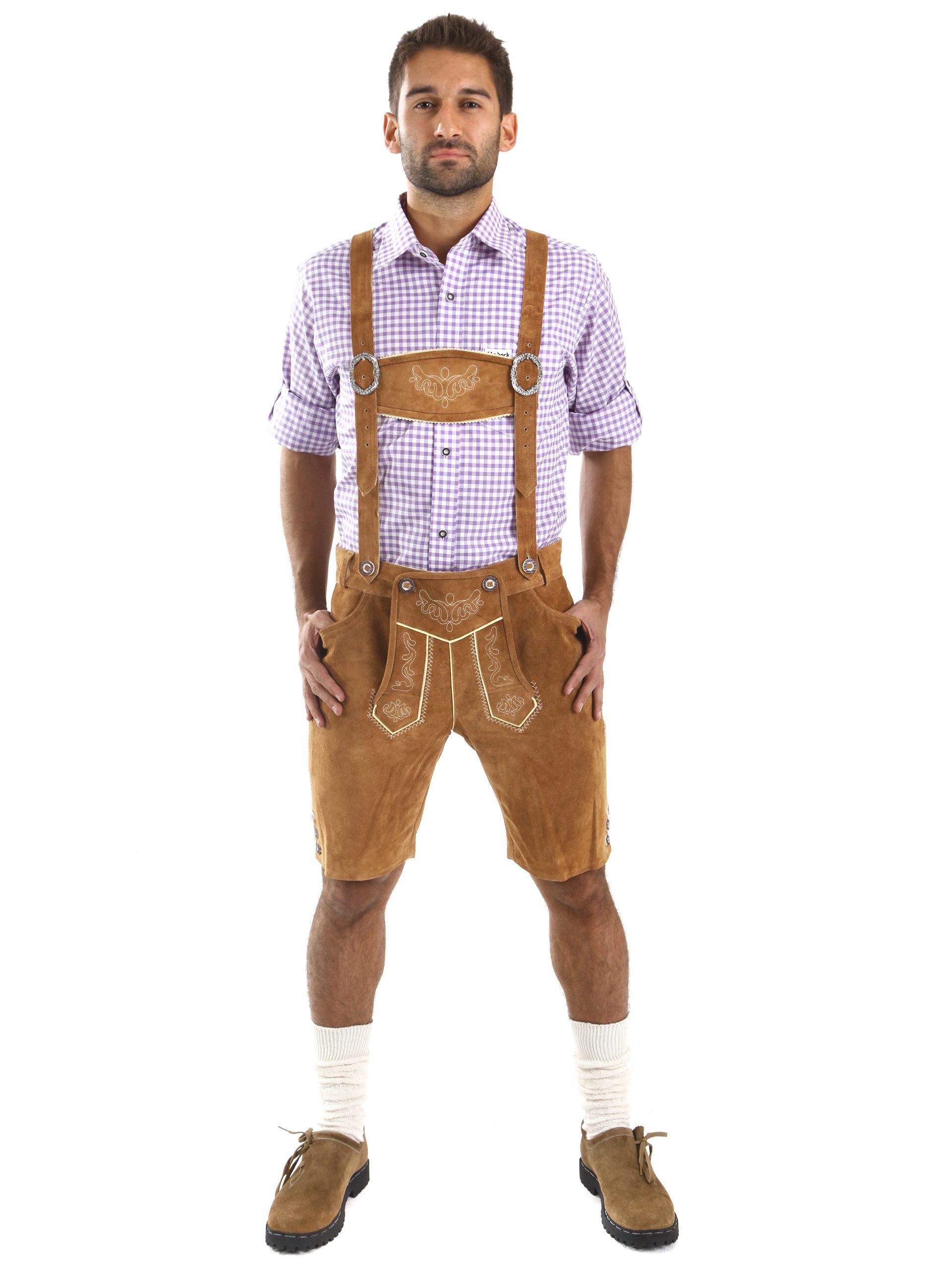 Almbock Trachtenlederhose Trachtenlederhose kurz braun mit Hosenträgern (1-tlg)