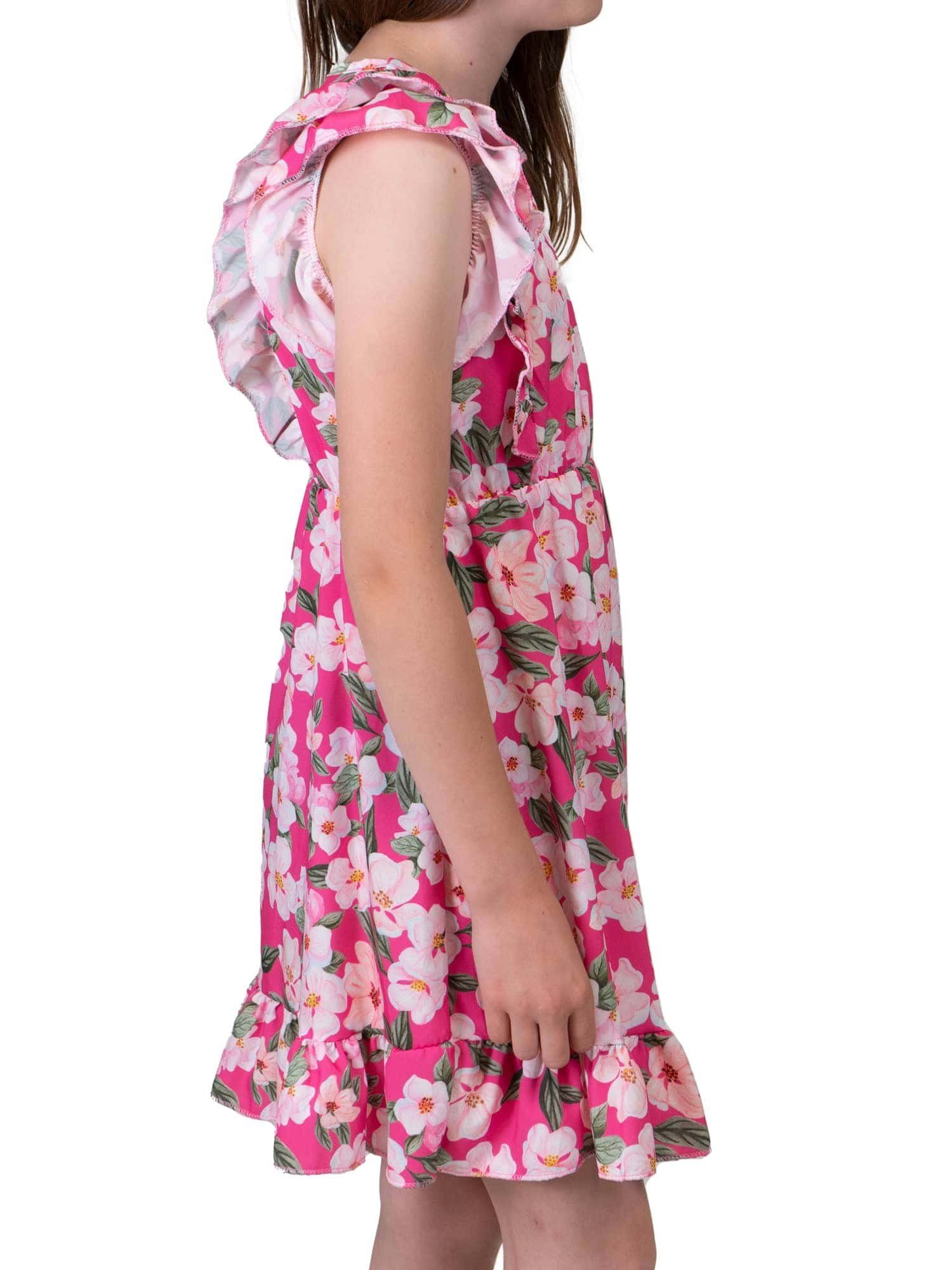 (1-tlg) tragen mit zu KMISSO bequem Pink 30384 Kleid Volants Sommerkleid Blumenmotiv Mädchen
