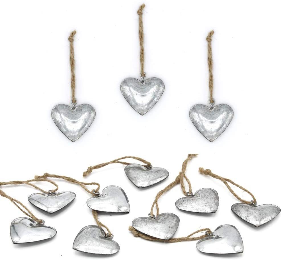 LB H&F Lilienburg Hängedekoration LB H&F Set 12er Anhänger Herz Dekoherzen Herzanhänger Silber (Osterdeko Aufhaenger Liebe Hochzeitsdeko Metallherzen zum Hängen Geschenkanhänger ZINK, 12er Set), Metall Herzen silber Frühling Osterschmuck Ostern Dekohänger