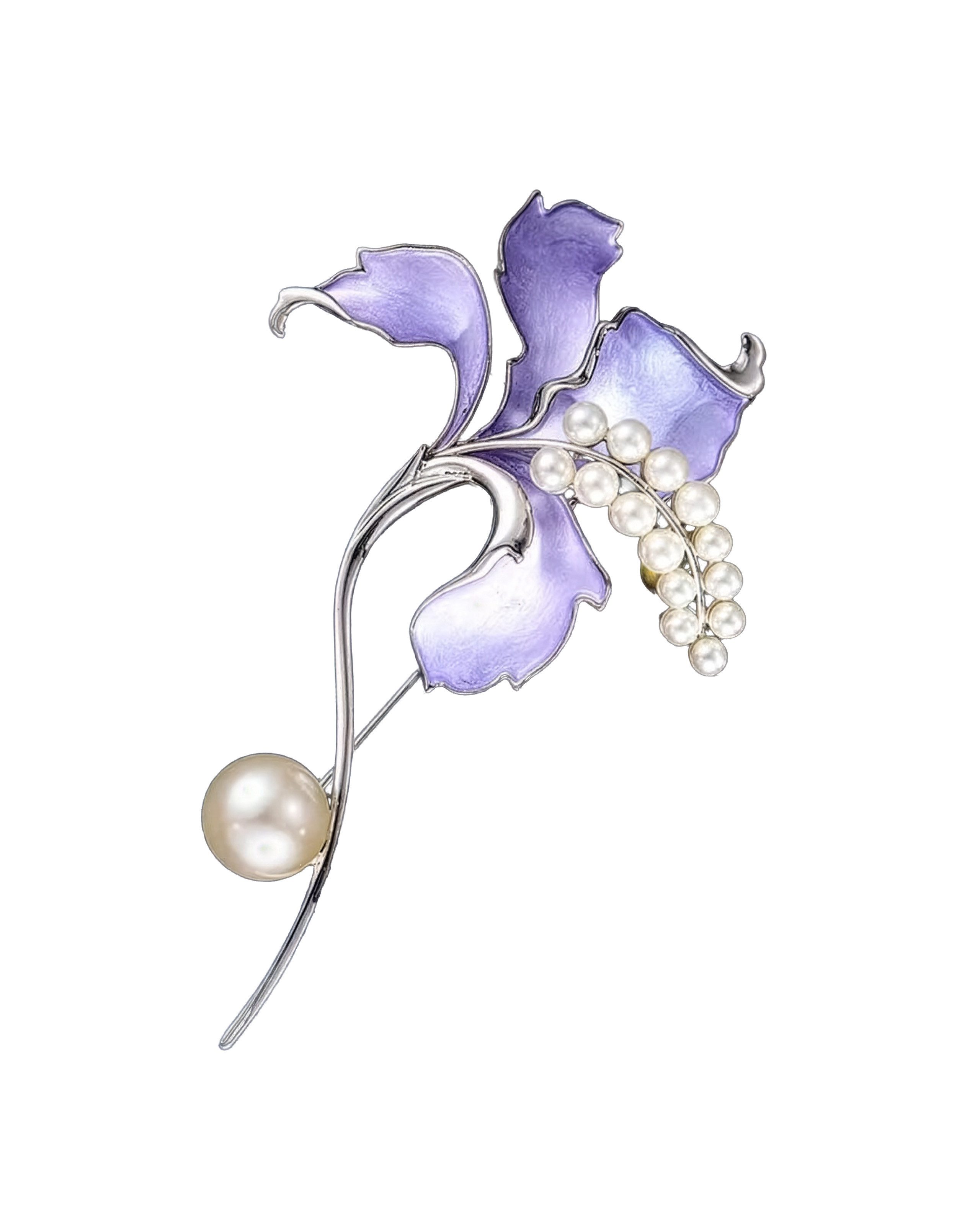 Brosche Orchideen Eleganz, handbemalt mit Zierperlen