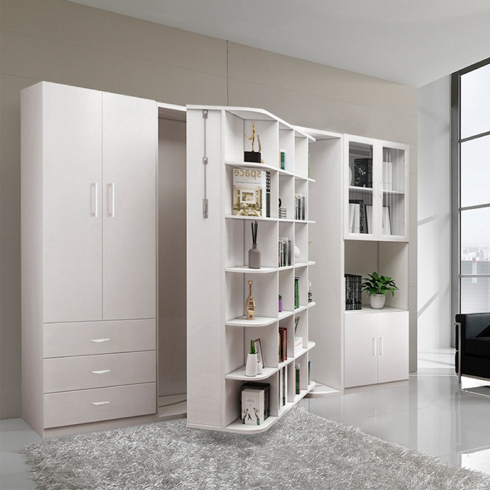 JVmoebel Schrankbett Bücherregal mit Gästebettfunktion in Holzoptik (Schrankbett) Made in Europa