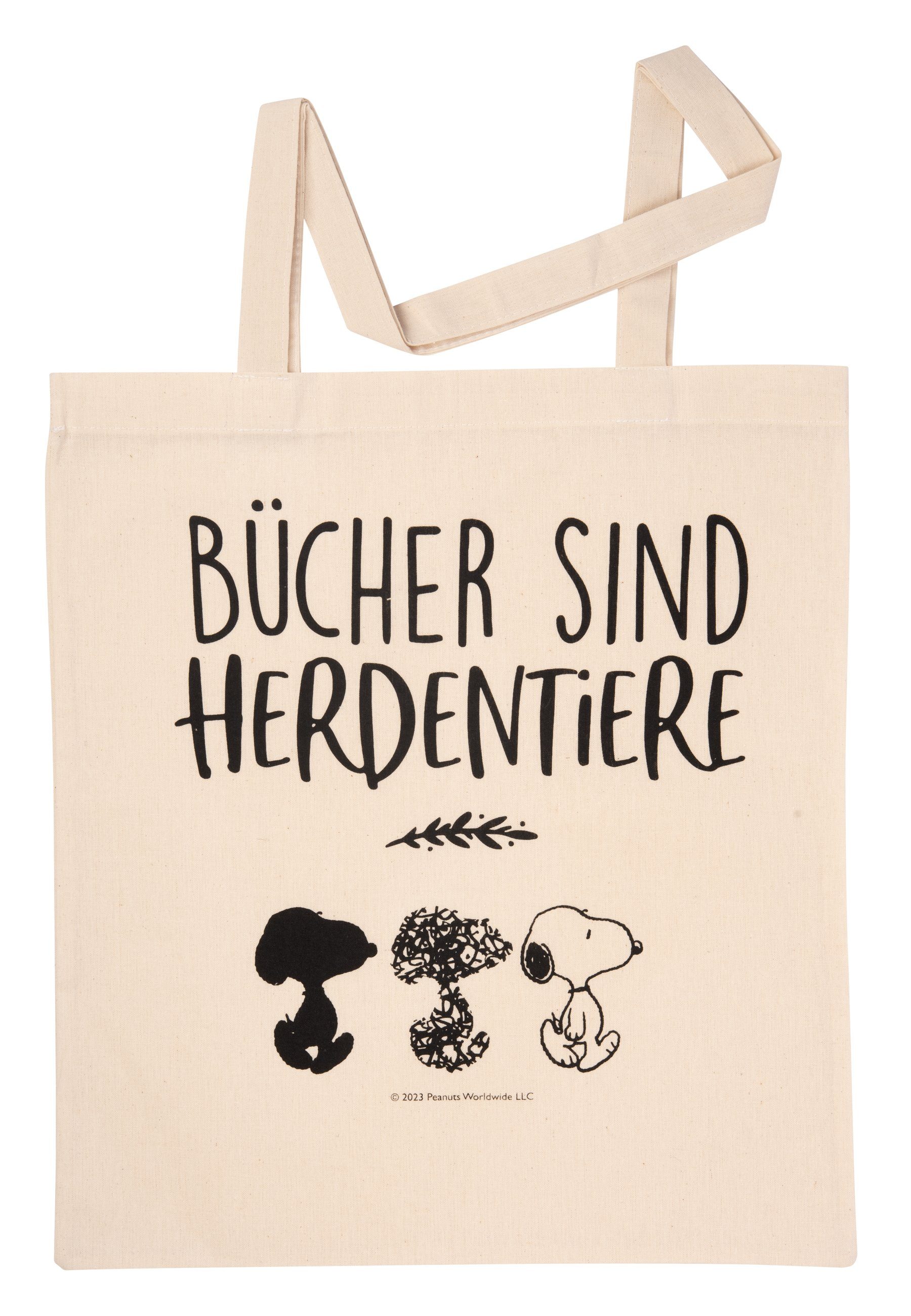 United Labels® Tragetasche The Peanuts Snoopy Stoffbeutel Bücher sind Herdentiere Beige