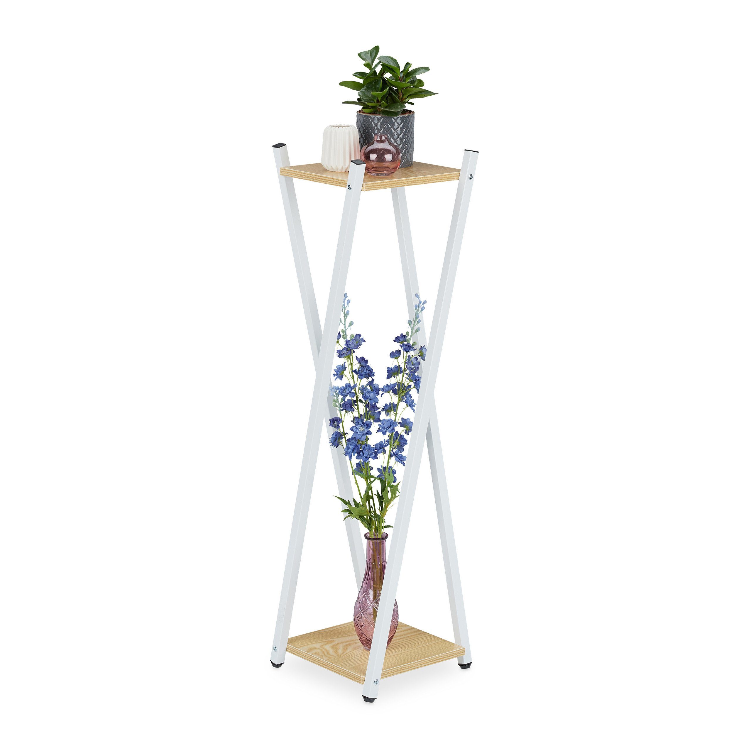 Hellbraun Blumenständer Hoher mit Blumenhocker relaxdays Hellbraun 2 Weiß Etagen,