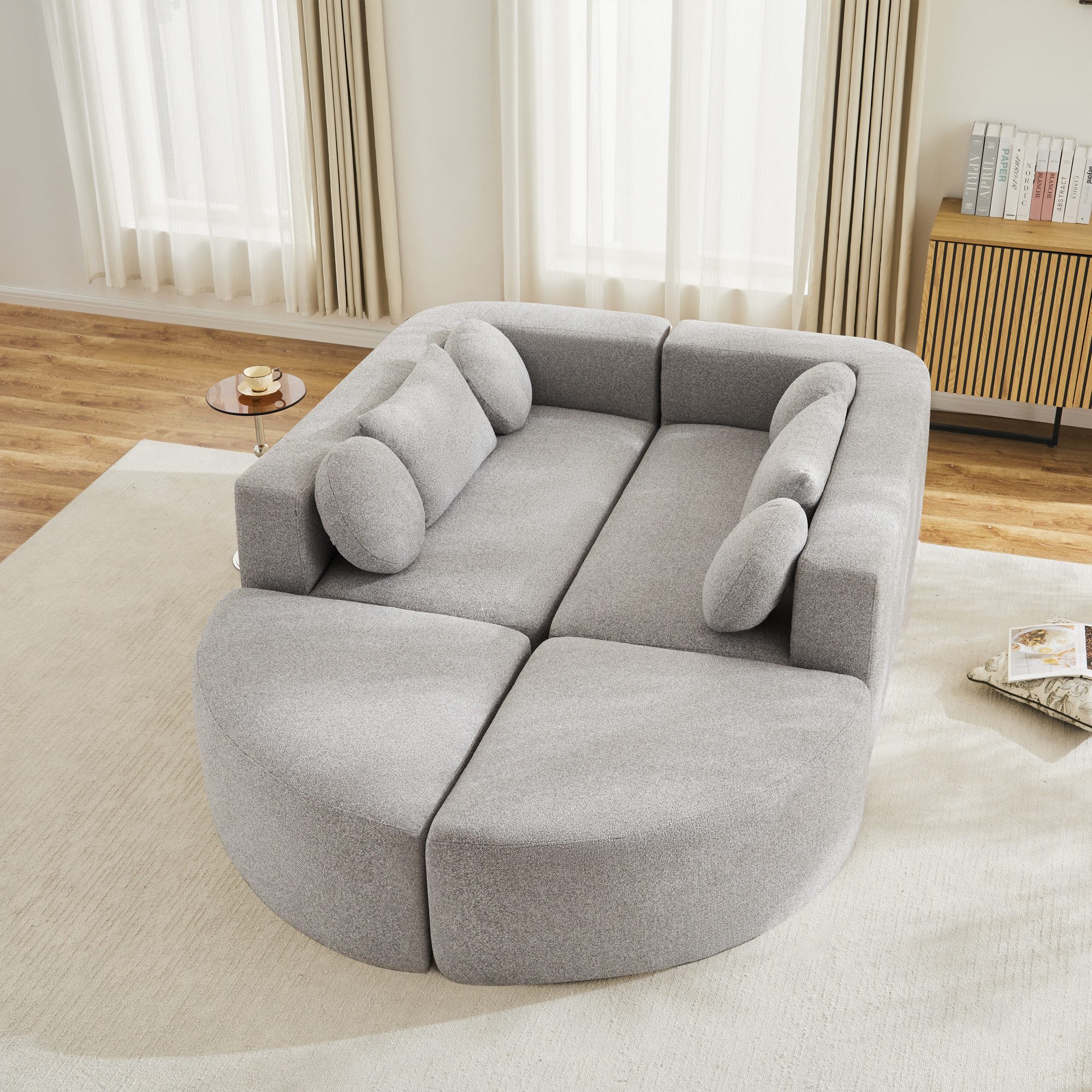 Flieks Sofa Modulare Ecksofa mit Schlaffunktion U-Form, keine Montage erforderlich 4 Teile, Multifunktional Schlafsofa Cloud Couch Chenillestoff Grau