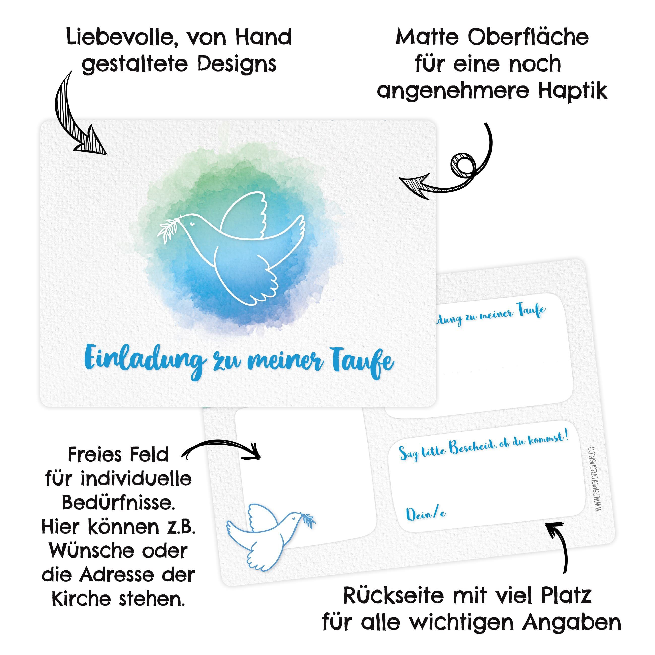 PAPIERDRACHEN Einladungskarten 12 Einladungskarten zur Taufe - Einladung zur Heiligen Taufe, für Mädchen und Jungen