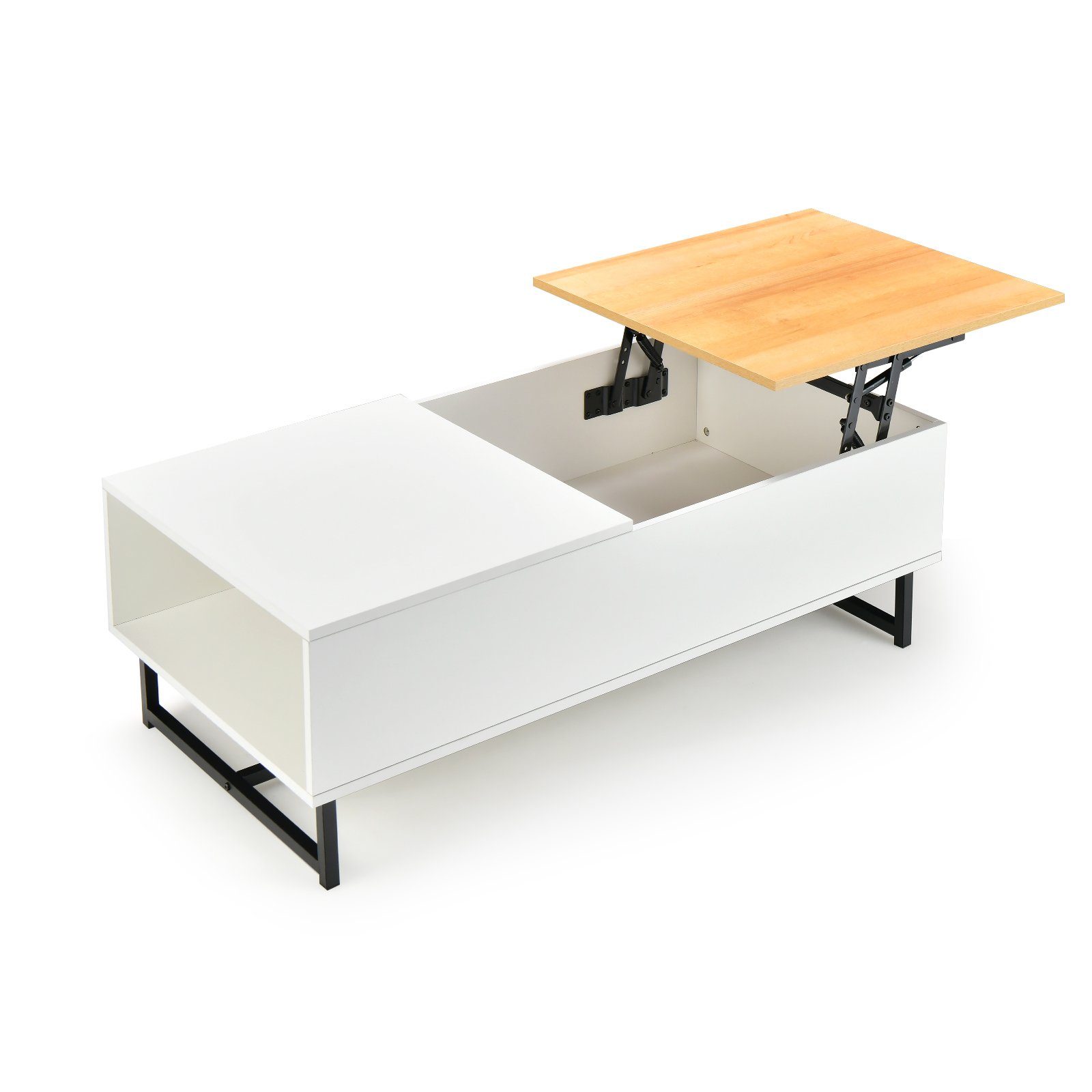 Weiß höhenverstellbare Tischplatte, 110x60x38cm Couchtisch, Metallrahmen, COSTWAY