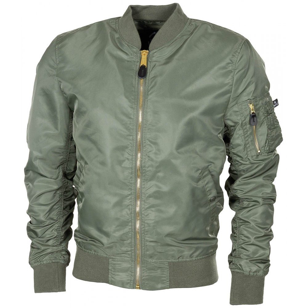 MFH Bomberjacke US Airforce Jacke MA1, oliv - XS doppelter Strickbund am Kragen, Ärmel und Bund