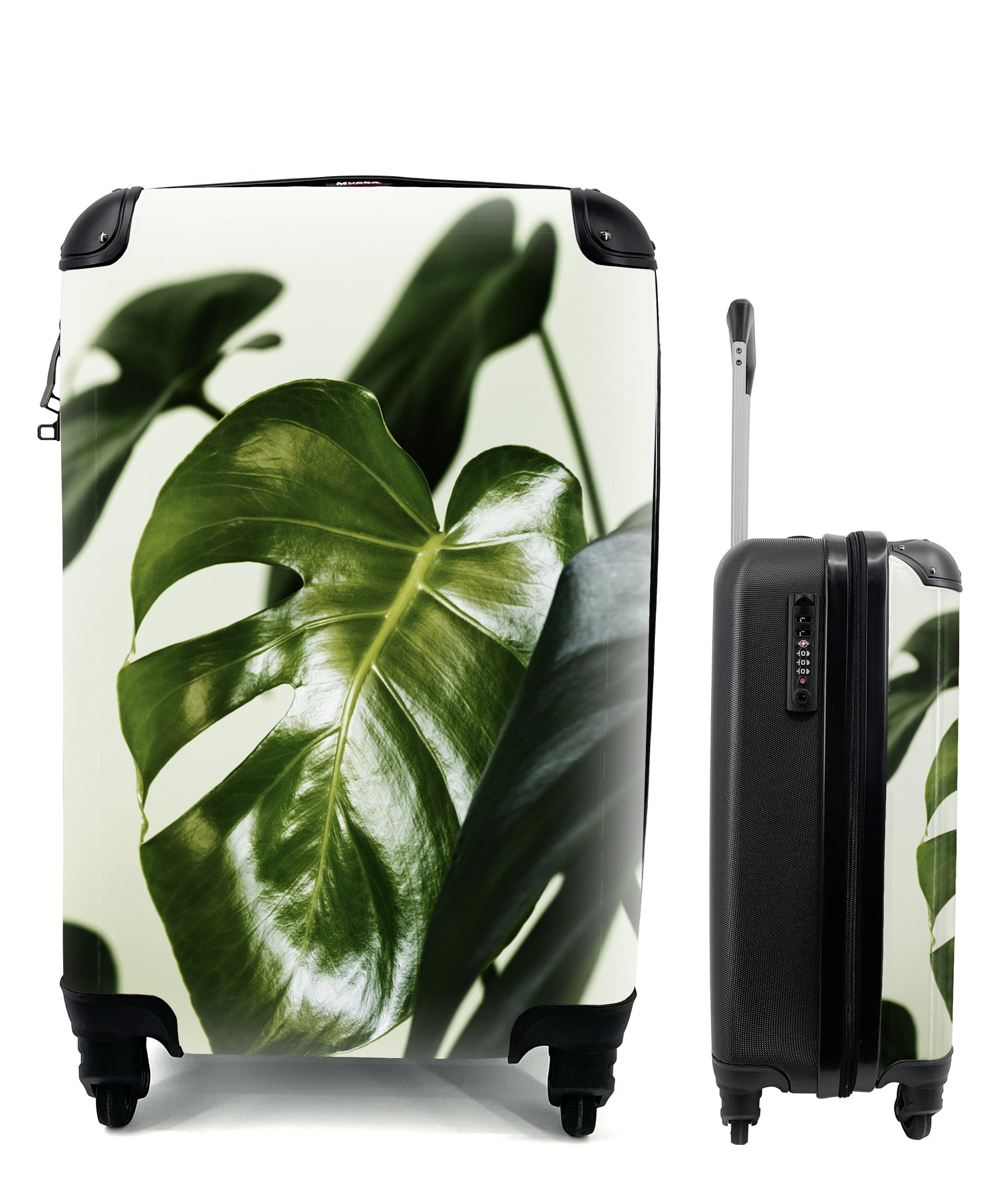 MuchoWow Handgepäckkoffer Foto von dunkelgrünen botanischen Blättern, 4 Rollen, Reisetasche mit rollen, Handgepäck für Ferien, Trolley, Reisekoffer