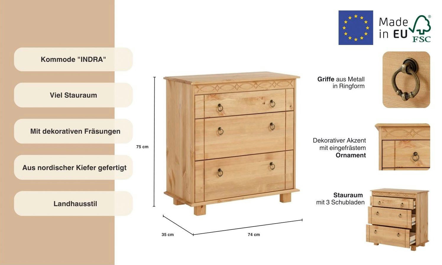 OTTO home Kommode Indra, 74 cm breit