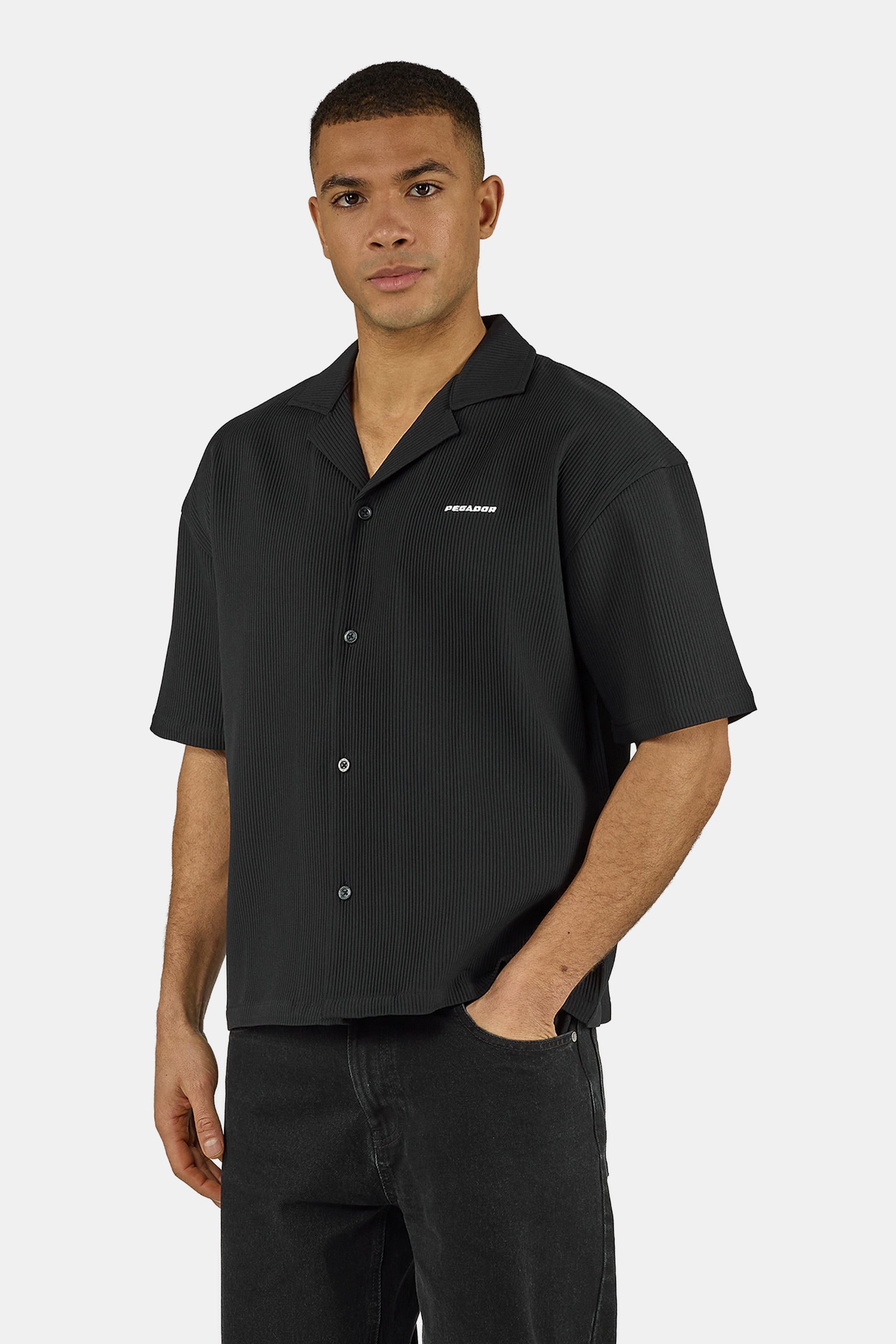 PEGADOR Kurzarmhemd TROY PLISSEE SUMMER SHIRT Baumwollmischung, regular fit