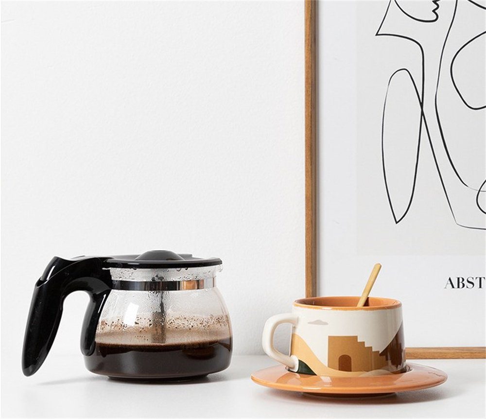 Dekorative Kaffeeservice Keramik Kaffeebecher, Style Vintage Untertasse Untertassen Set Tasse (1-tlg), und Teetasse und Teetasse Ceramic mit Löffel, Set