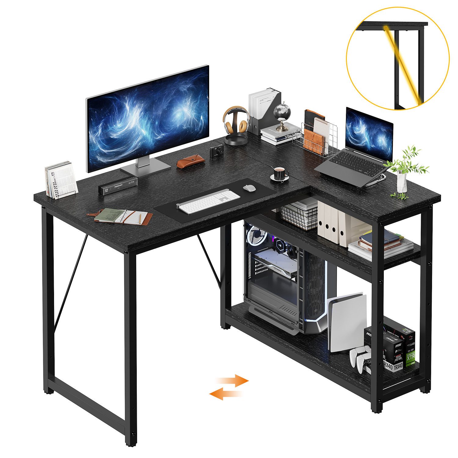HOMALL Eckschreibtisch 100/120L Form mit Ablagefächern, 2 Tier DIY Lagerregalen Computertisch (L-formiger Schreibtischumit Regal,100/120/140/160cm,Geeignet fur Burotisch, Arbeitszimmer, Schlafzimmer), Schreibtisch,PC Tisch,Heimbüro