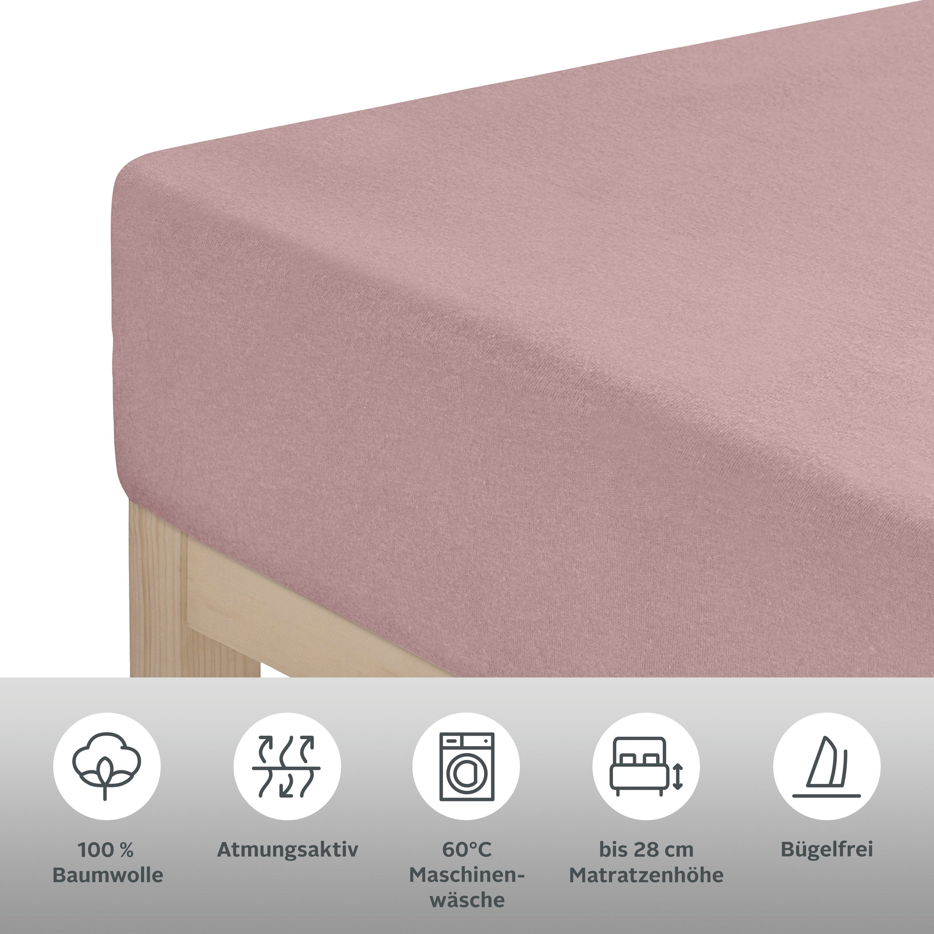 OTTO home Spannbettlaken BLACKBERRY in PREMIUM und BASIC Qualität, 100% Baumwolle, Jersey (160 g/m), Gummizug: rundum, (1 Stück), für hohe Matratzen bis 28 cm,  – Bild 5 von 5