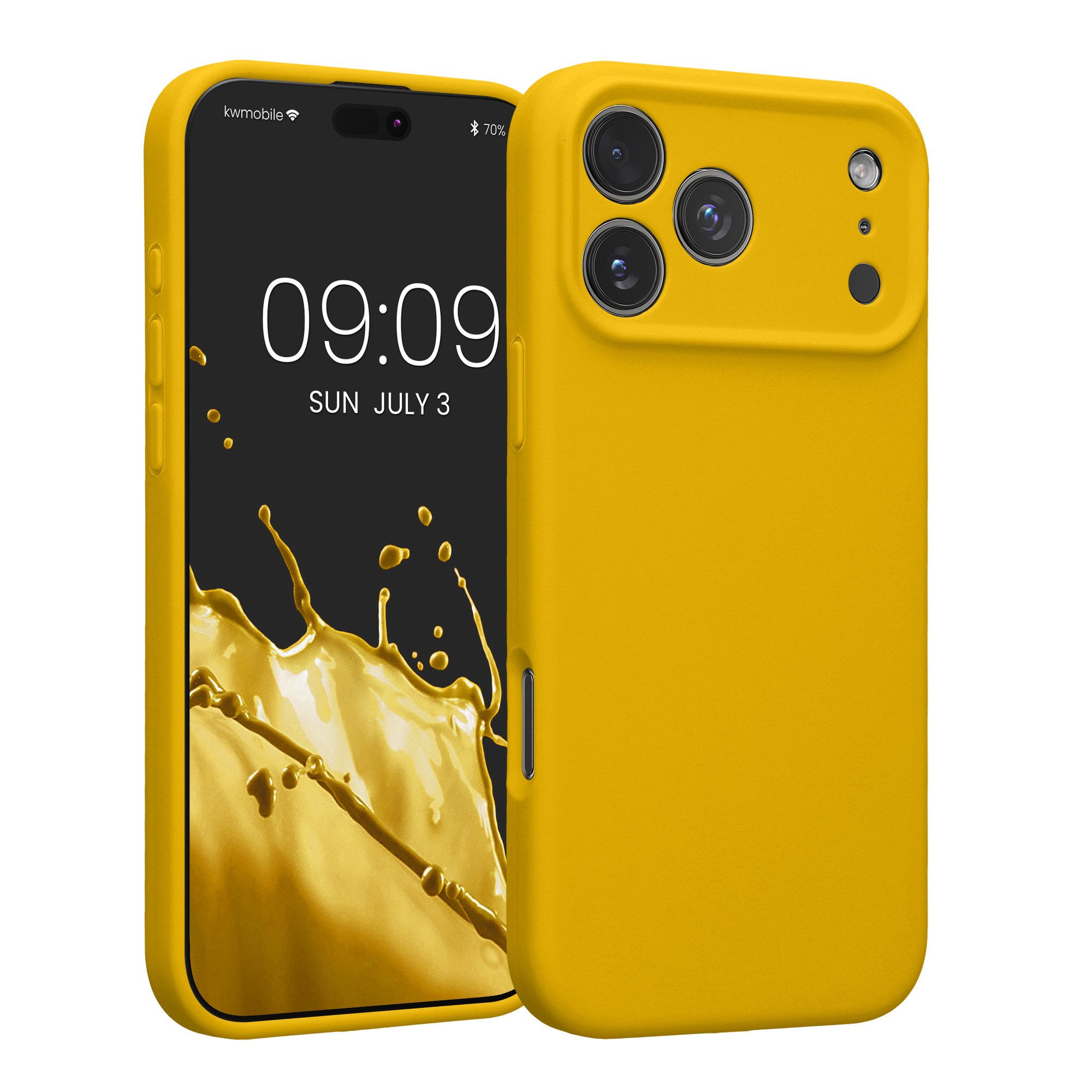 kwmobile Smartphone-Hülle Handyhülle für Apple iPhone 17 Pro Max Hülle, Hülle Silikon gummiert - Handyhülle - Handy Case in Strahlend Gelb