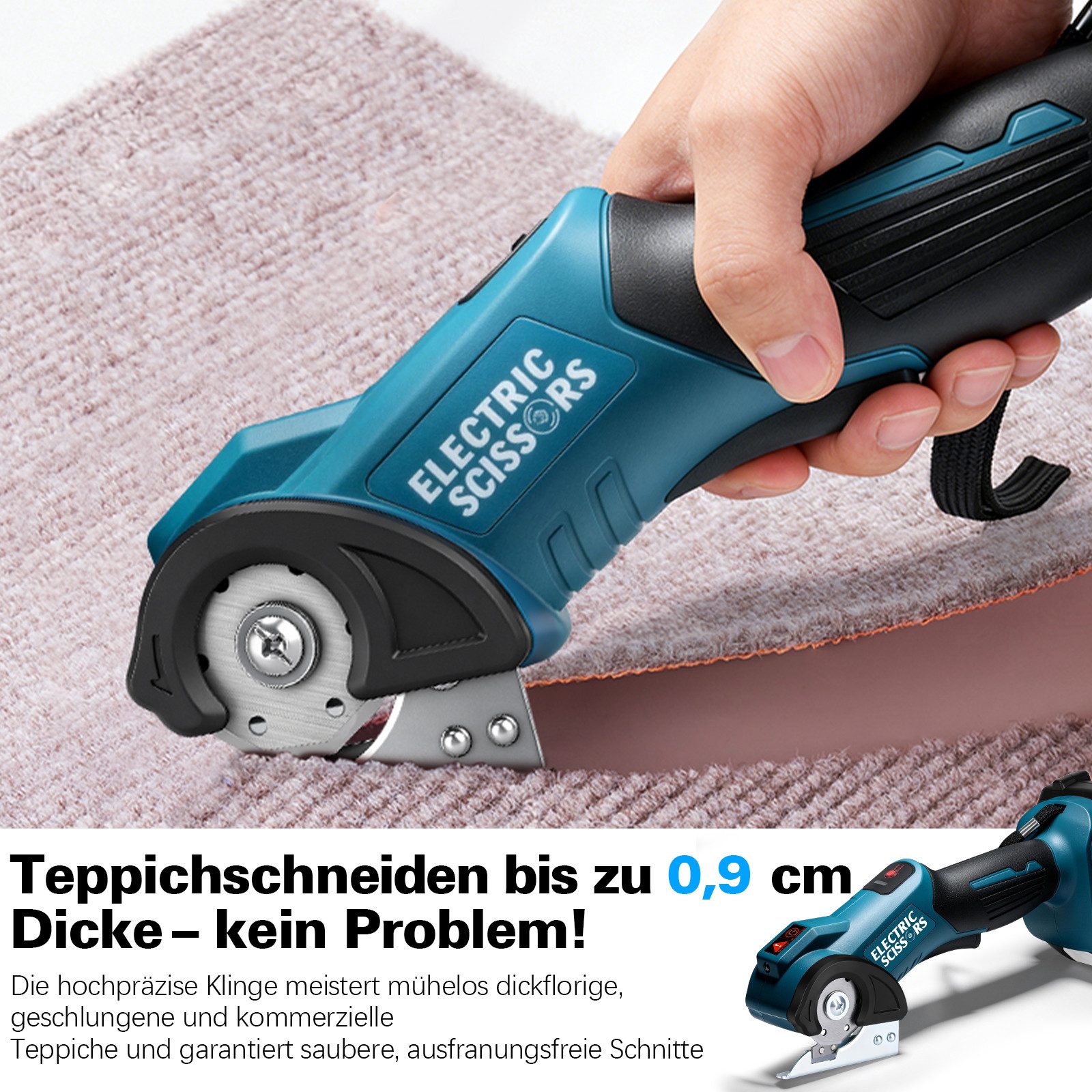 XERSEK Akku-Universalschere 18V Elektrische Schere mit 2,0Ah Akku, Kartonschneider Akkuschere, 18 V in V, 2 Klingen, 440U/min Motor, 9mm Schnitttiefe Kompatibel – Bild 5 von 5